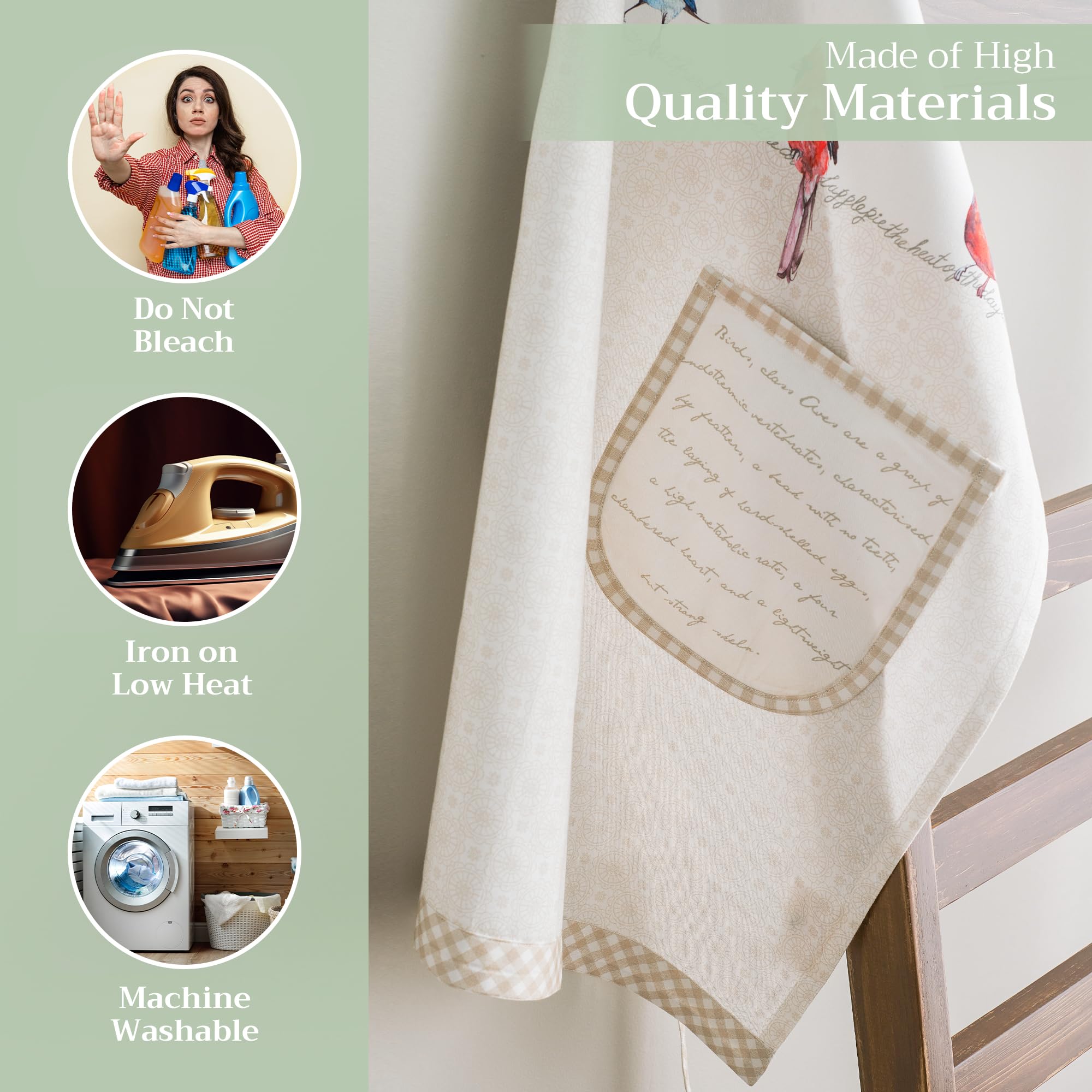 Maison d ' Hermine Birdies on Wire 1 Piece 100% Cotton Apron with an Adjustable Neck & Two Side Pockets with Long Ties for Women/Men Chef (27.50 ''x31.50 '')