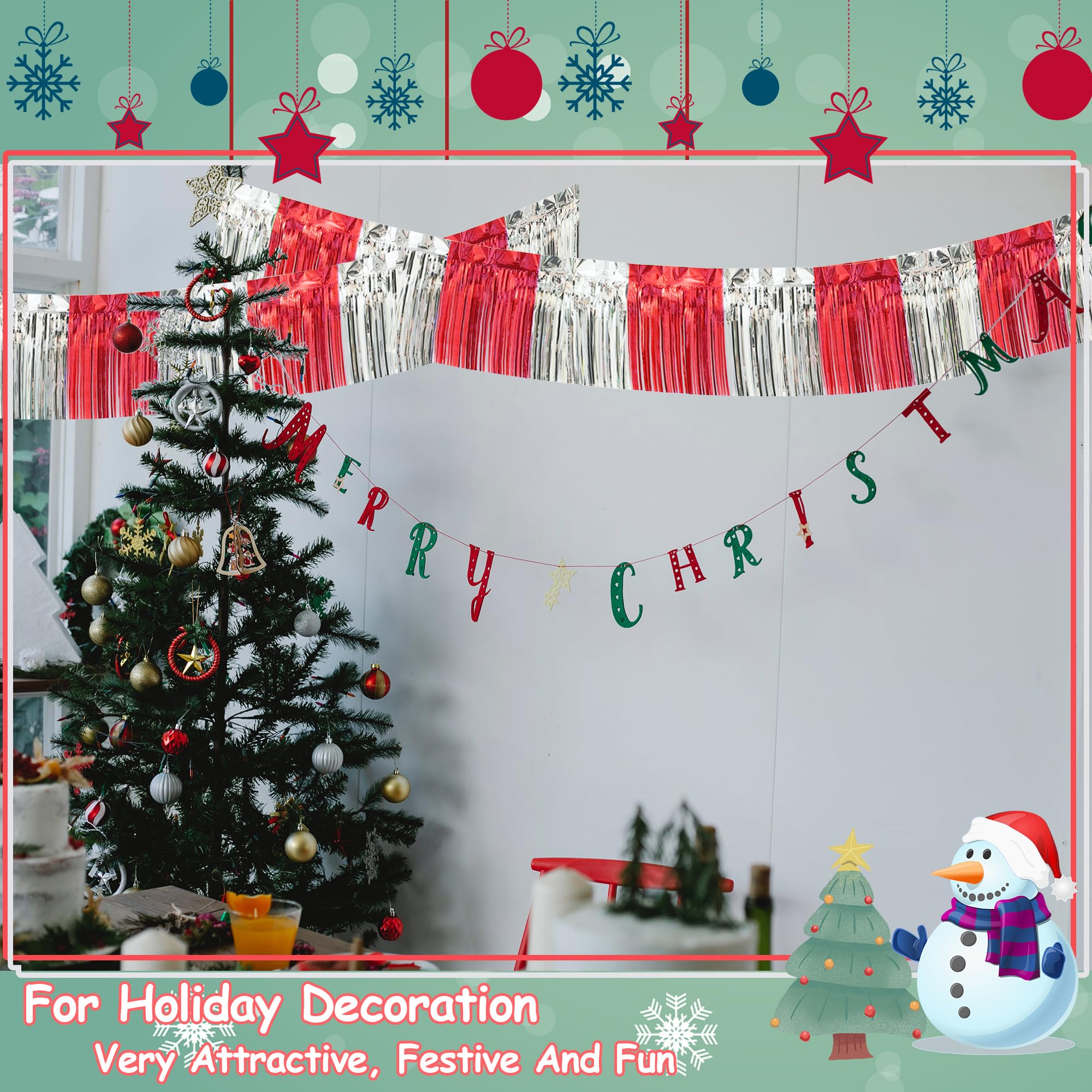 4 Pack 10 Feet Red Silver Foil Fringe Garland Metallic Tinsel Streamers Banner Fringe Curtain Banner For Parade Floats Wedding G