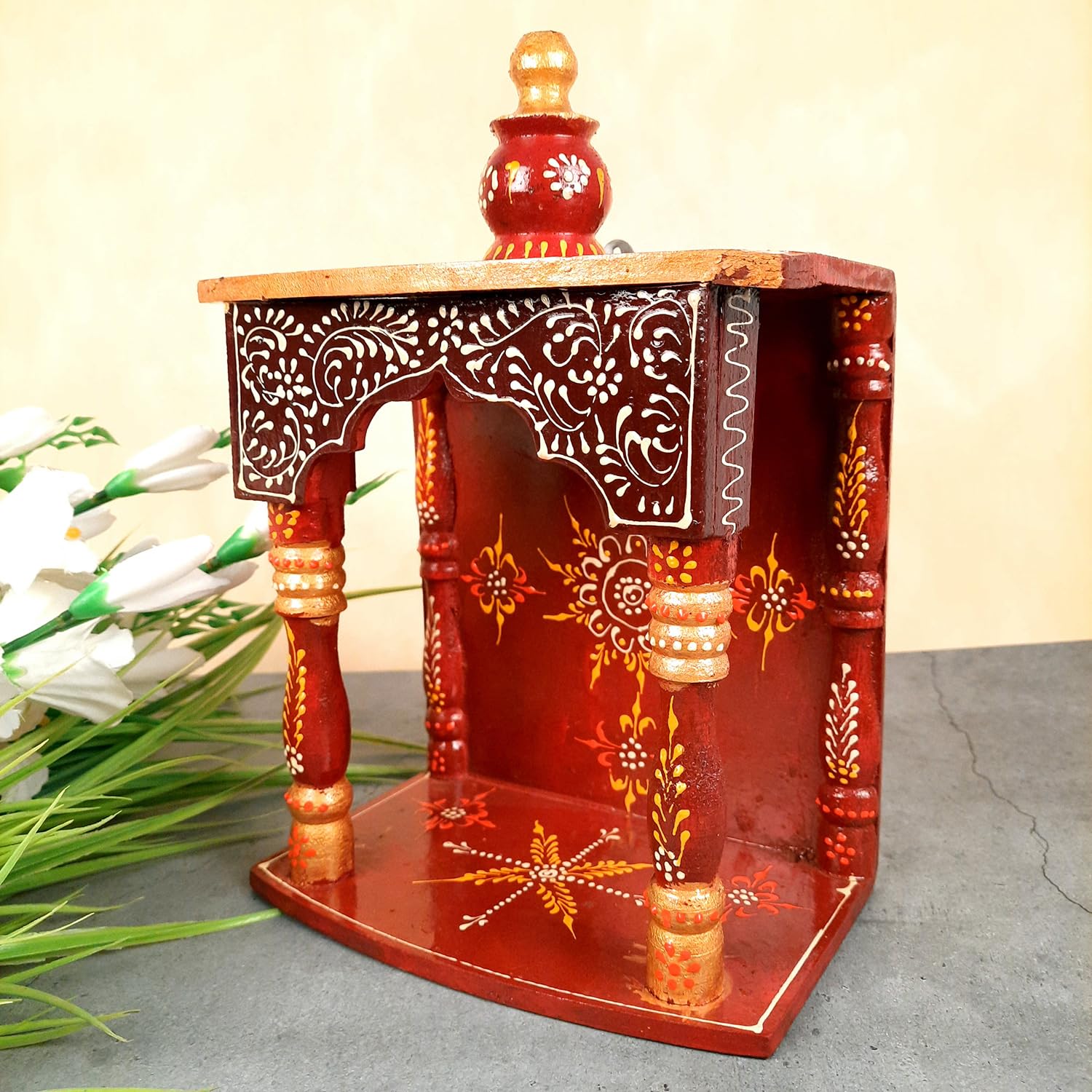 Apka Mart The Online Shop Pooja Mandir | Home Temple Wooden Wall Mounted | Hanging Puja Stand - For God, House, Puja Ghar, Offic