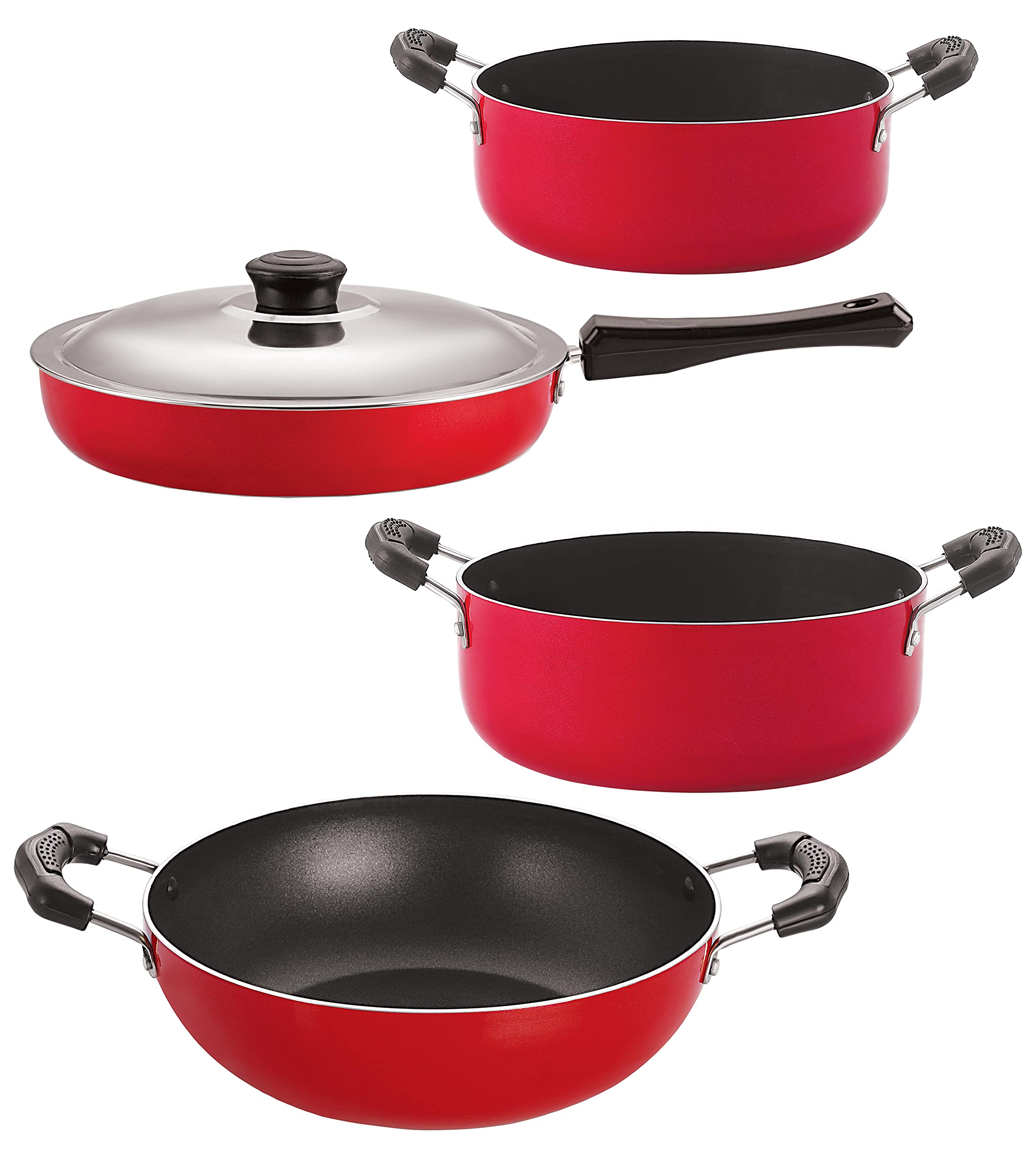Nirlon Non Stick Cookware Pots & Pan Combo Set Of 4 Pieces With Bakelite Handle (Fp12_Kd14_Cs26_Cs24)