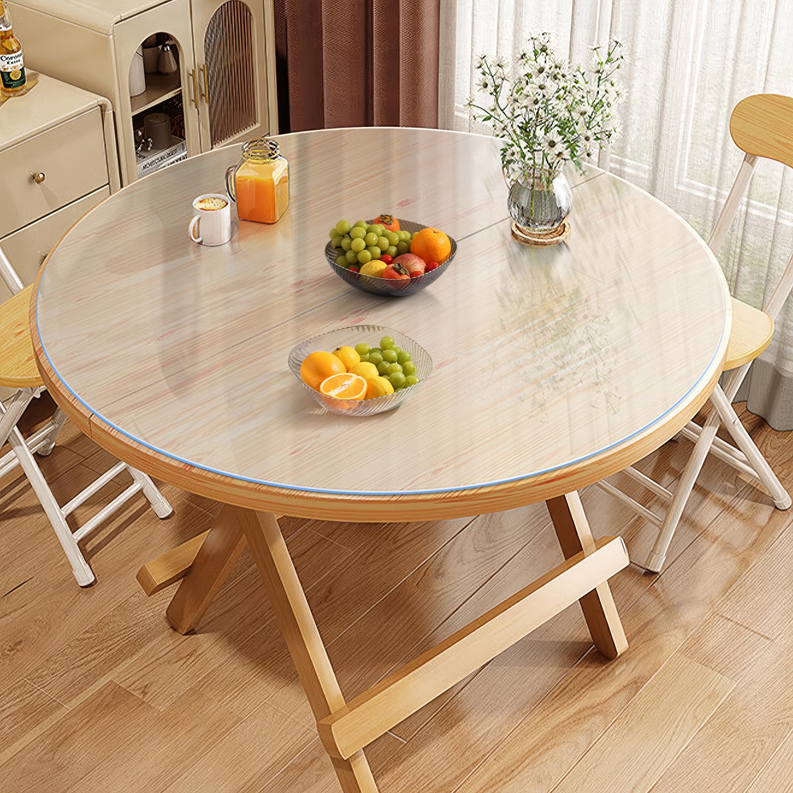 Vicwe Clear Round Table Protector 24 Inch,1.5mm Clear Round Table Cover Protector, Rounds Plastic Table Cover, PVC Rounds Table 