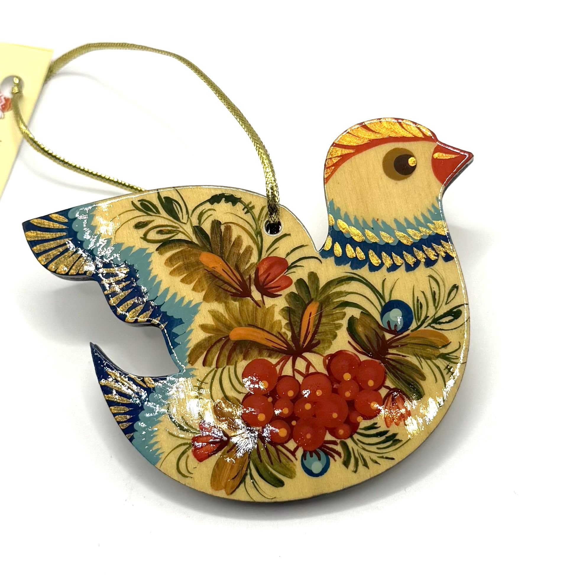 Bird Christmas Tree and Easter Ornament Rustic Ukrainian Wooden Hand Painted on Both Sides Birds Flat Decorations Traditional Co