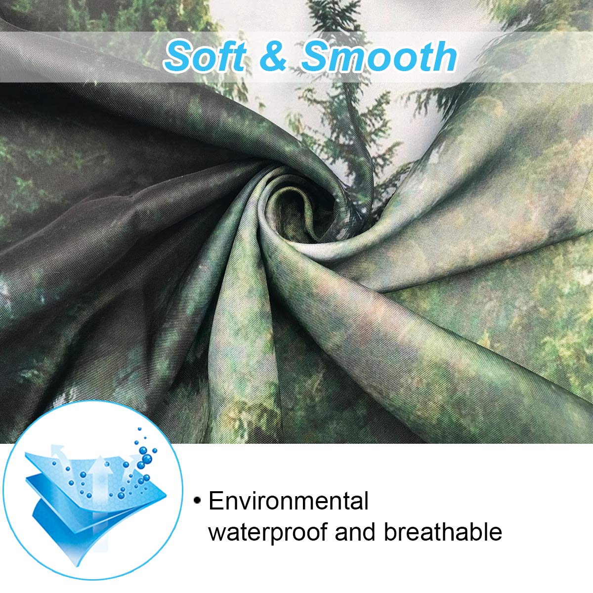 Ortigia Green Misty Forest Shower Curtains,Nature Woodland Shower Curtain,Fantasy Fog Magic Tree Bath Curtain For Bathroom,Fall