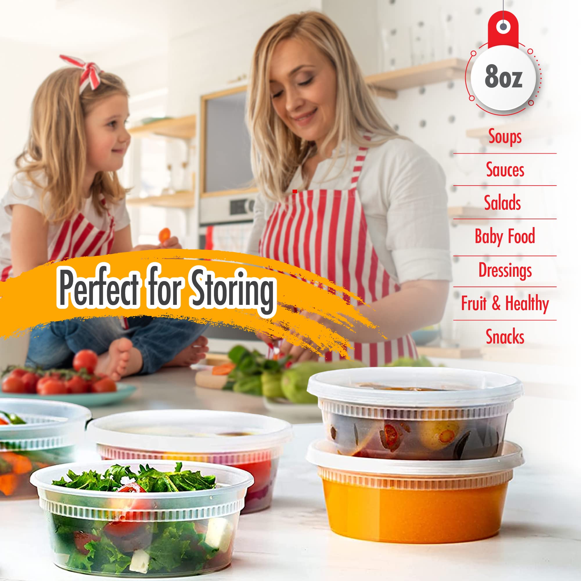 Quiddity Ware (8Oz-Deli Containers With Leakproof Lids-50 Pack Bpa-Free Plastic Microwaveable Clear Food Storage Container Premi