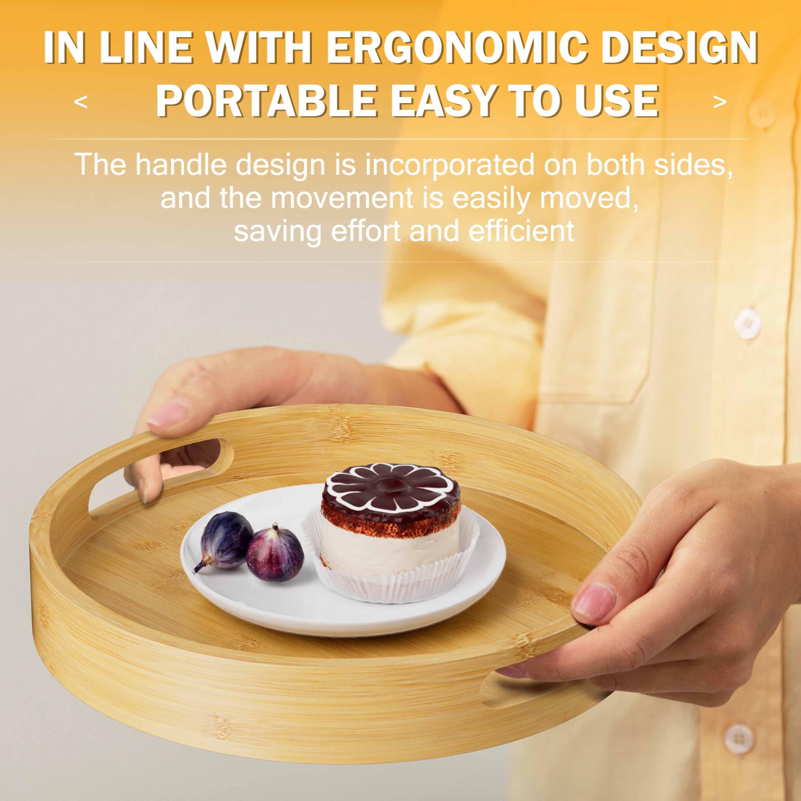 Homerays 12 Inch Lazy Susan Organizer  Kitchen Rotating Spice Rack  Bamboo Lazy Susan with Double Handles for Kitchen Cabinet (Bamboo  Medium)
