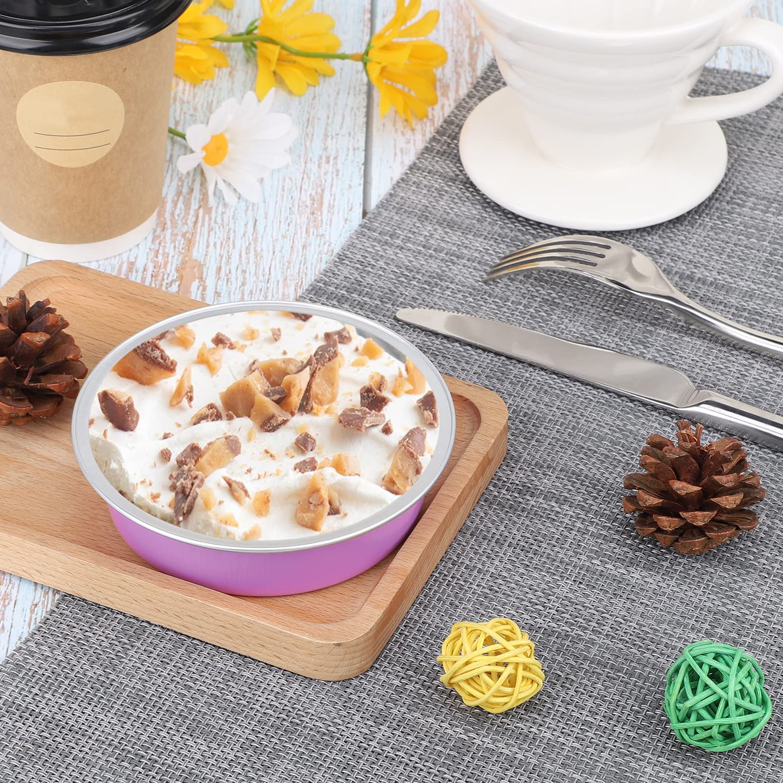 Beasea Disposable Mini Pans With Lids, 50 Pack 4    8Oz Light Pink Aluminum Baking Foil Tins Round Small Tart Container For Indi