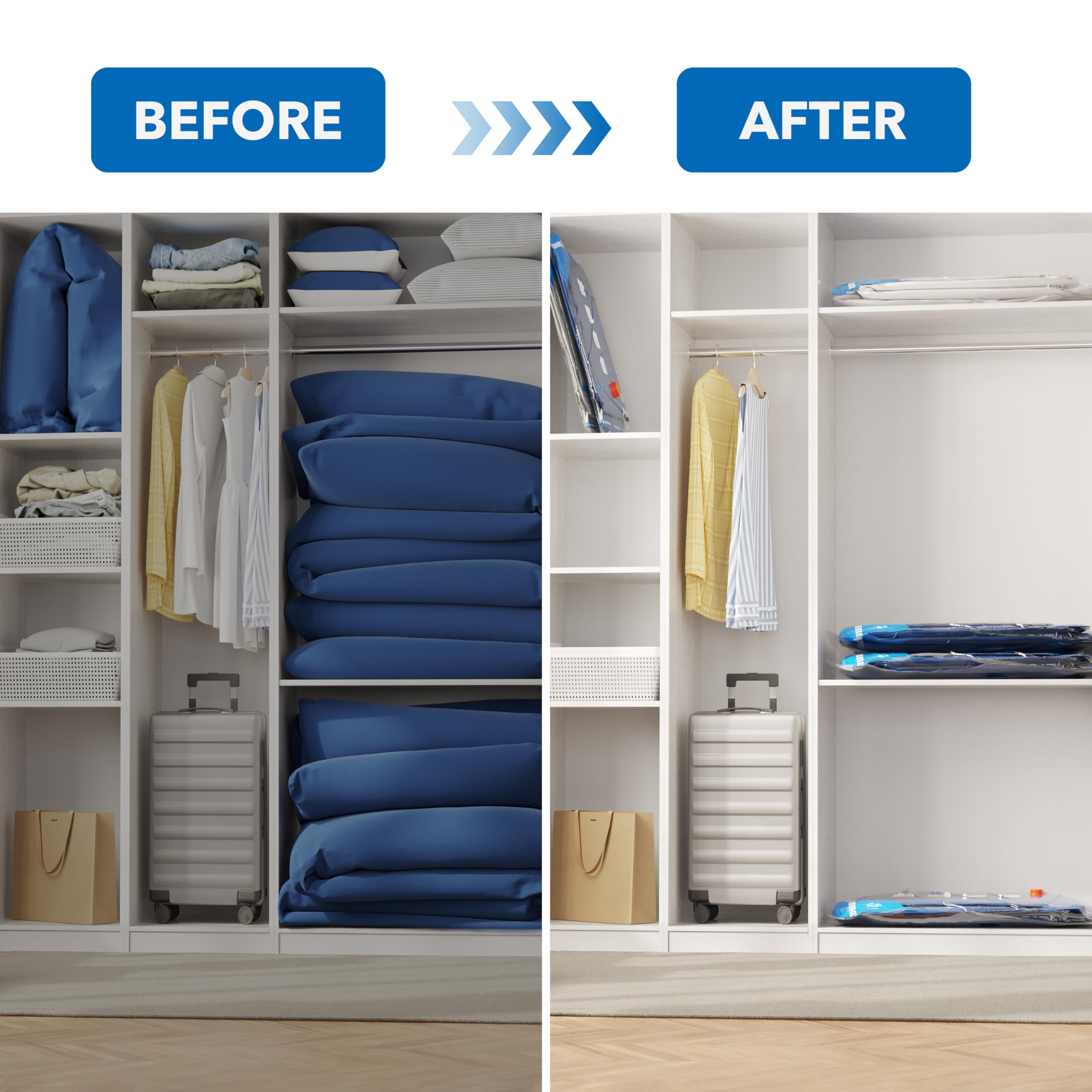 Vacuum Storage Bags 10 Jumbo, Plastic Packaging Bags,Space Saver Bags for Clothes, Pillows, Comforters, Blankets, Bedding