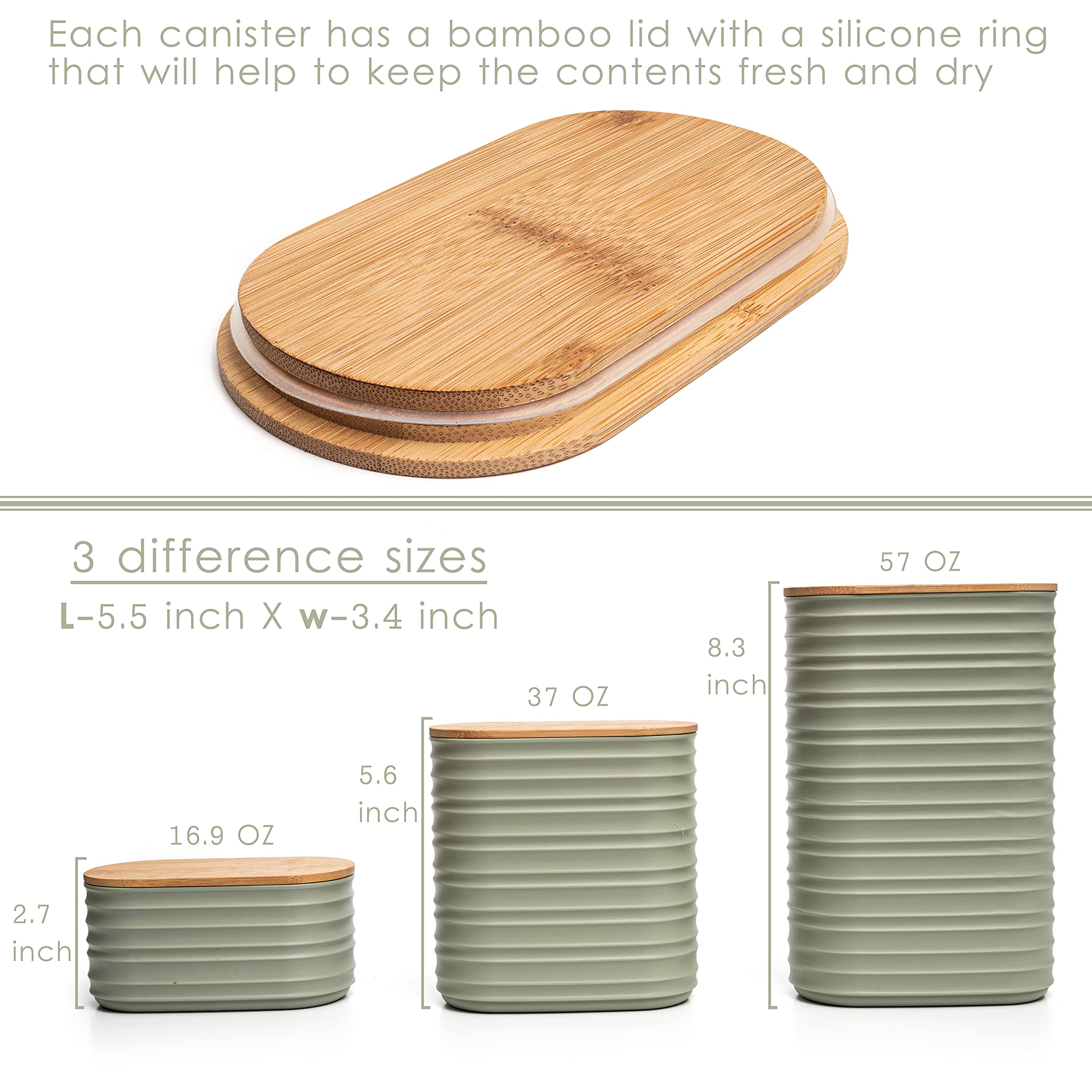 Mixpresso 3 Piece Set Of Airtight Coffee And Sugar Plastic Canister Set With Bamboo Lid , Decorative Container, Kitchen Decor Fo