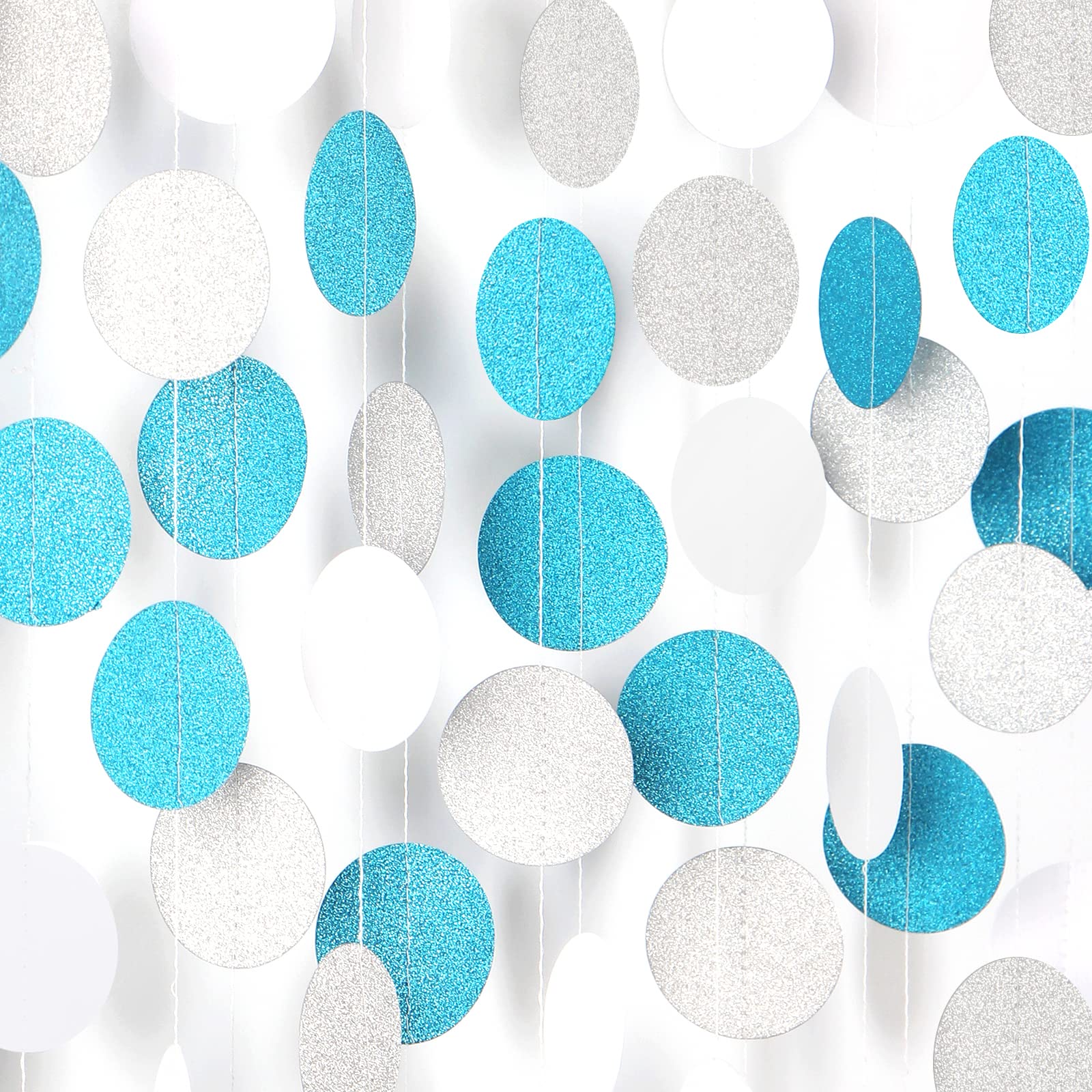 Teal-Turquoise White-Silver Party-Decorations Garland Streamers - 52Ft Woman Girl Frozen Birthday Paper Banner,Graduation Weddin