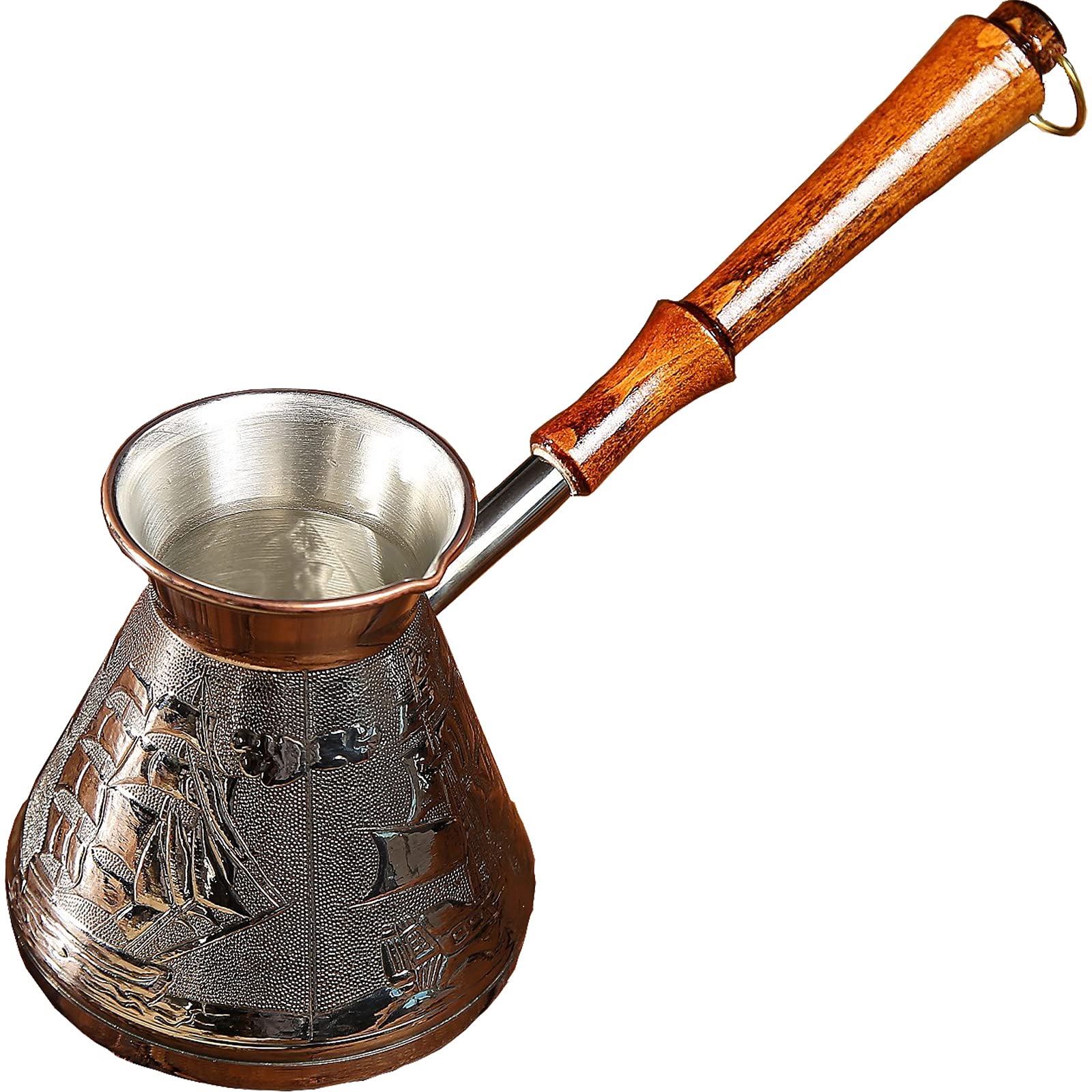 Aevvv Scarlet Sails Turkish Greek Copper Turk 500Ml 17Oz Neat Cezve Coffee Maker With Wooden Handle (17 Oz)