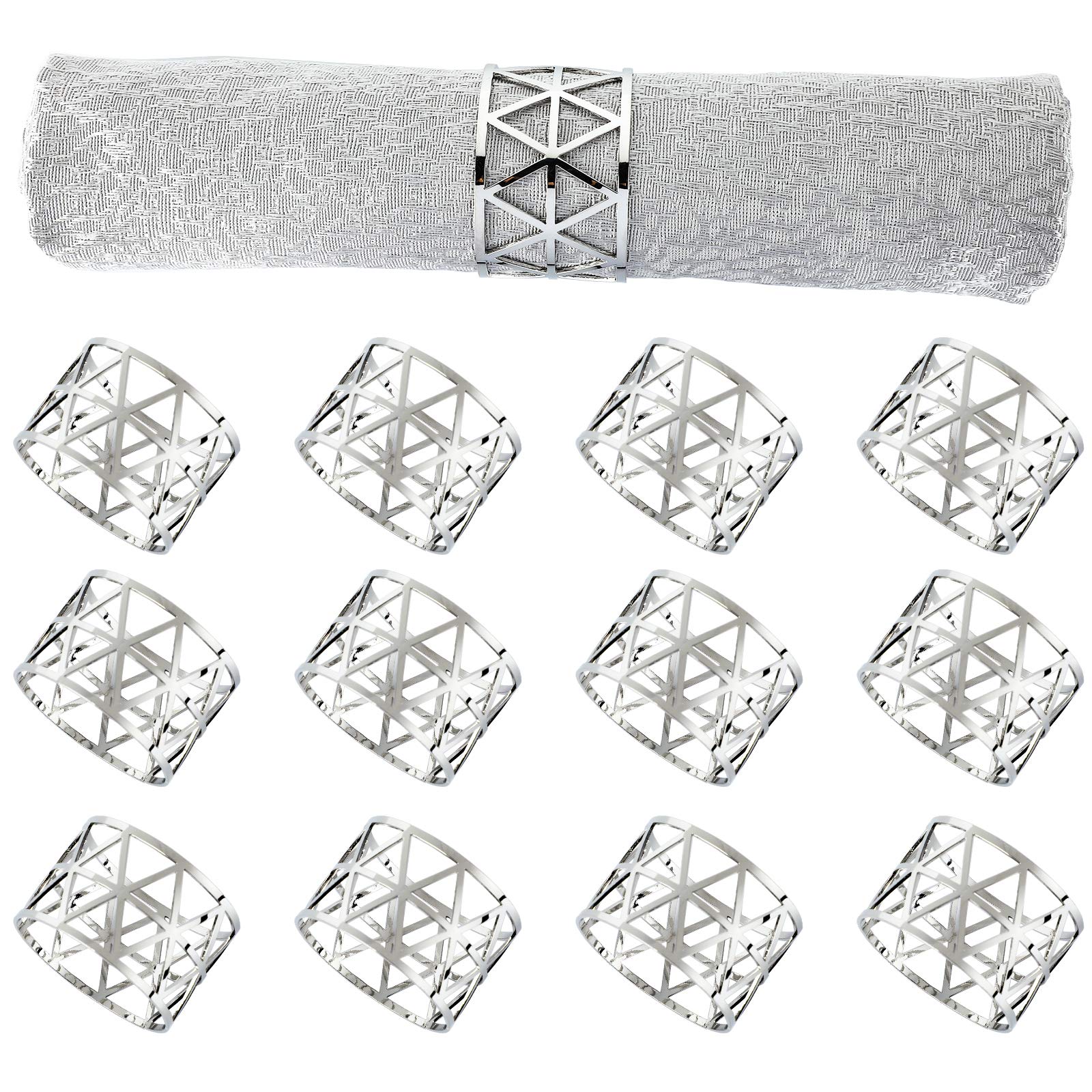 12 Pcs Silver Napkin Rings Set Napkin Holders Metal Napkin Ring For Dinning Table Decor Farmhouse Napkin Ring For Wedding Birthd