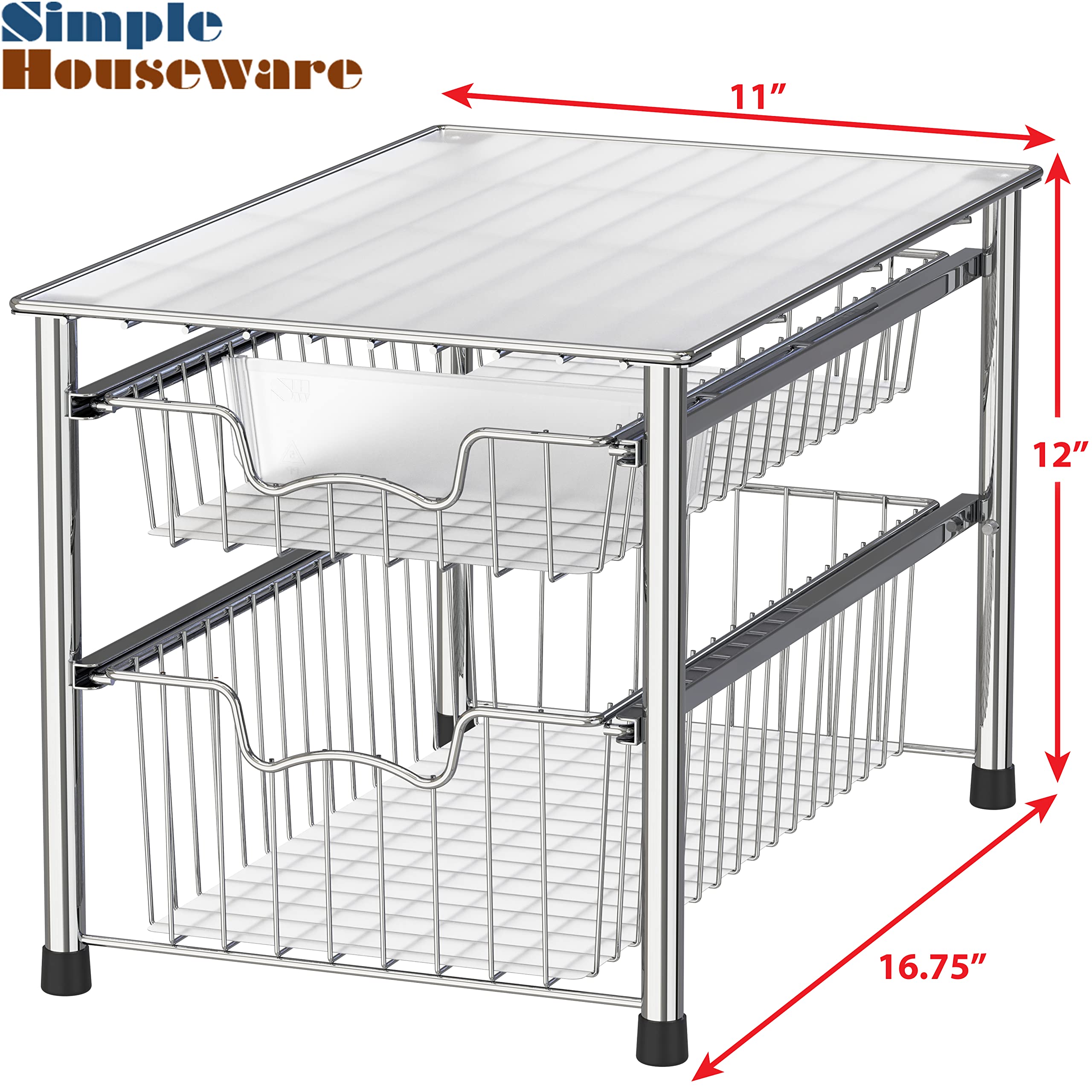 Simple Houseware Stackable 2 Tier Sliding Basket Organizer Drawer, Chrome