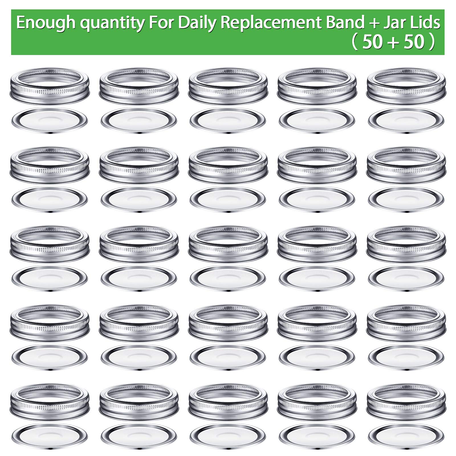 100 Pieces Canning Jar Lid And Ring Regular Mouth Jar Ring Bands Set Split Type Lids With Silicone Seals Rings Leak Proof And Se