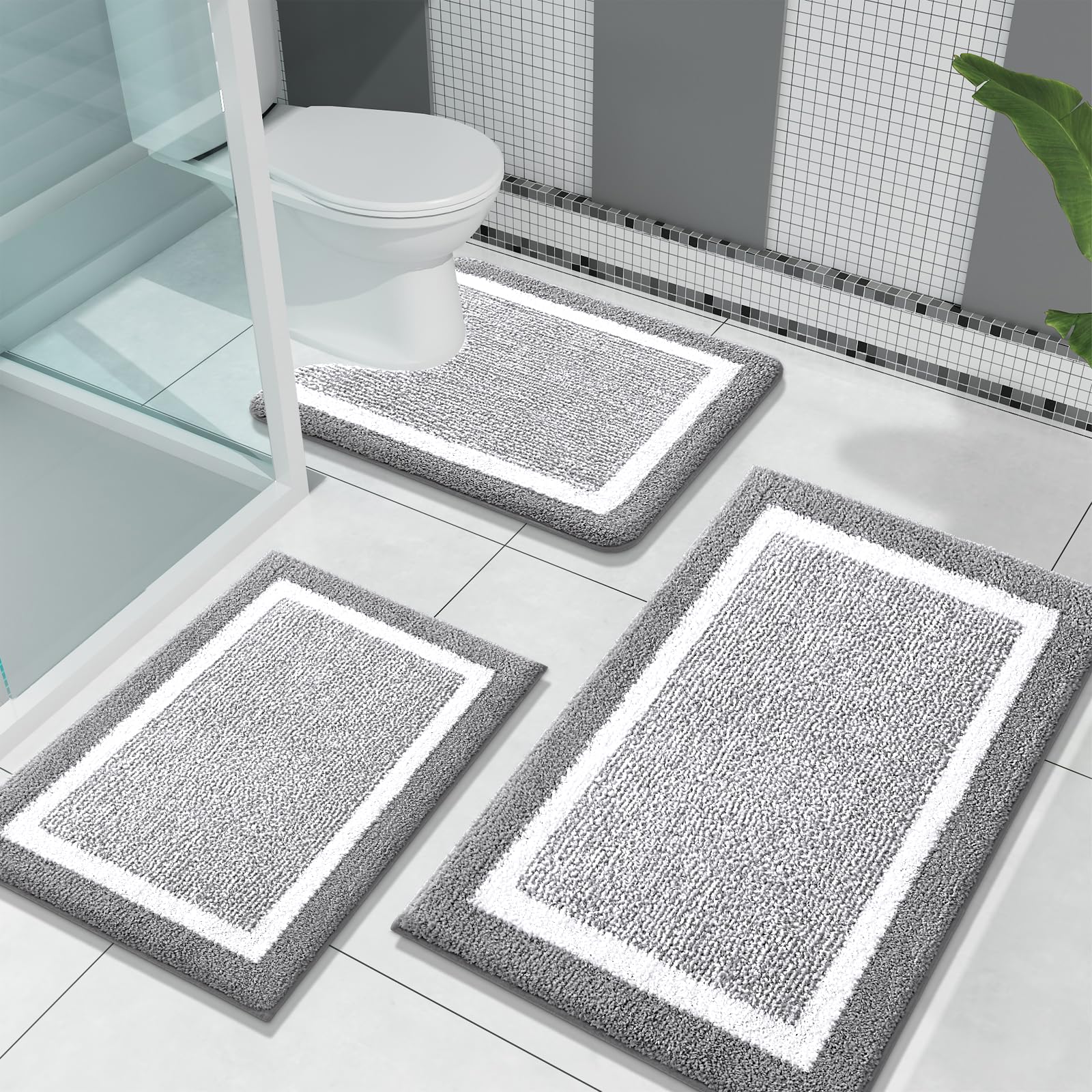 Olanly Bathroom Rugs Sets 3 Piece, Soft Absorbent Microfiber Bath Mats And U-Shaped Contour Toilet Rug, Home Decor Accessories,