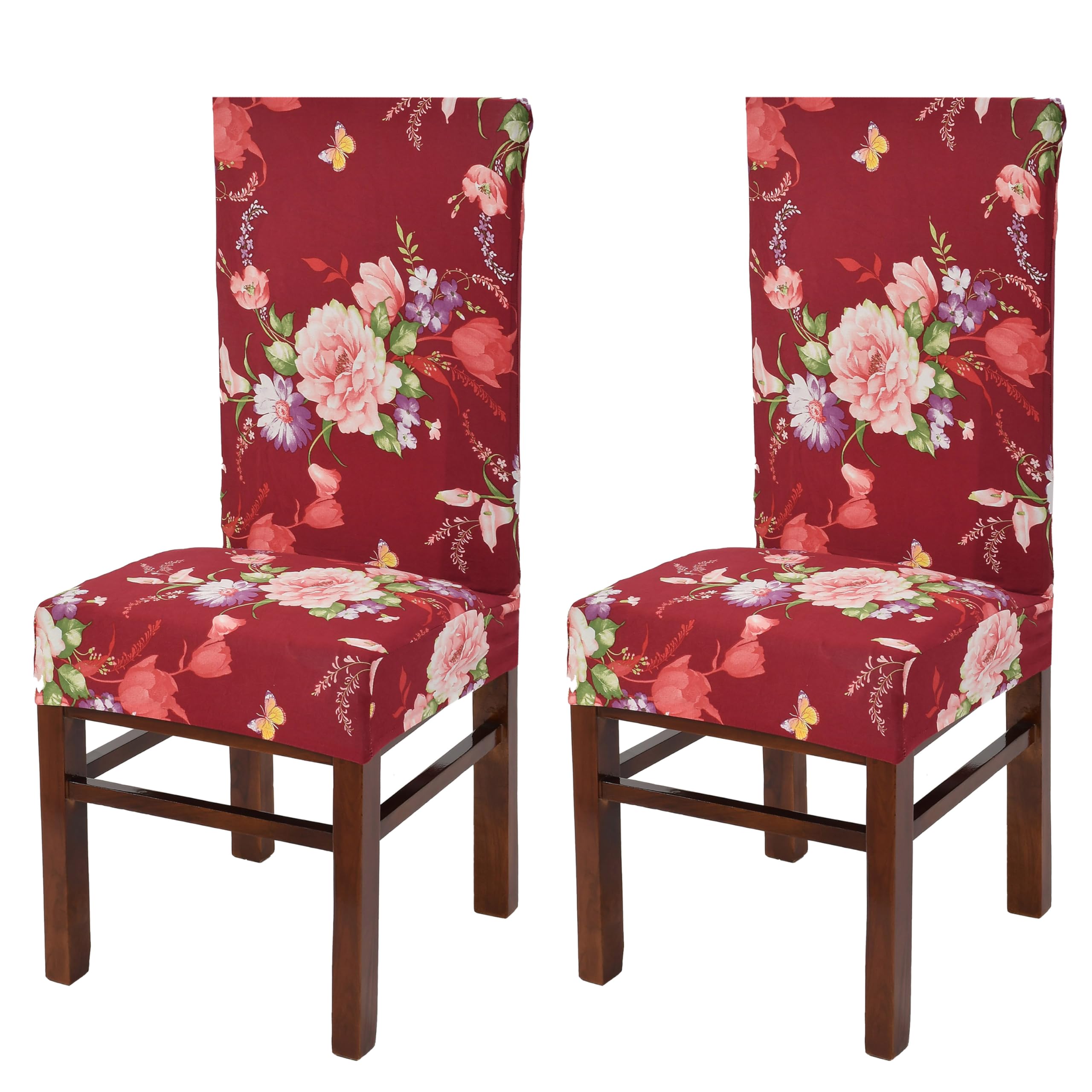Yellow Weaves Elastic Stretchable Dining Chair Cover, Removable Washable Elastic Floral Printed Dining Chair Covers (Set Of 2, F