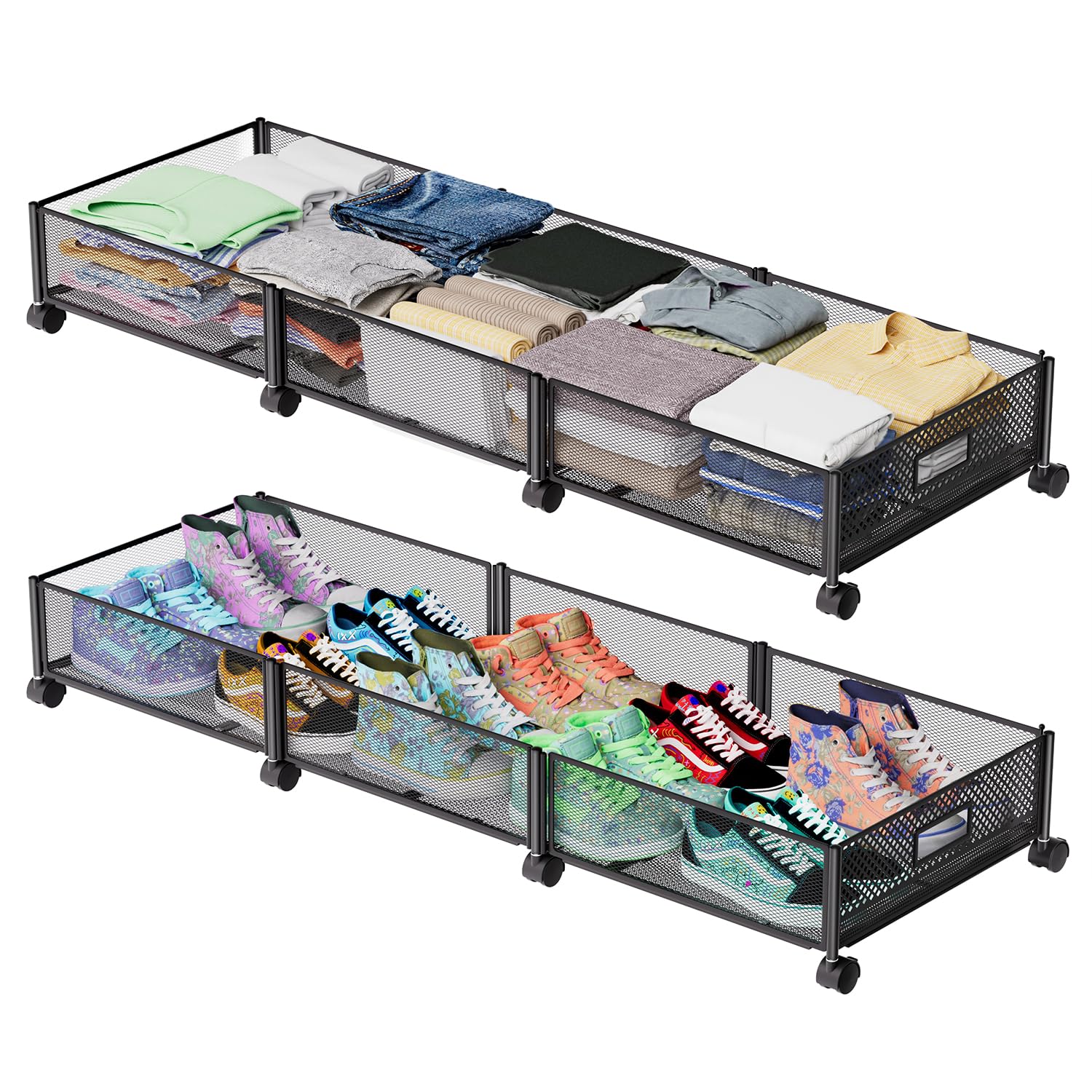 Nonkky 47.2'' Long Under Bed Storage, 57.6L Large Capacity Under Bed Storage with Wheels, Rolling Under the Bed Storage Containe