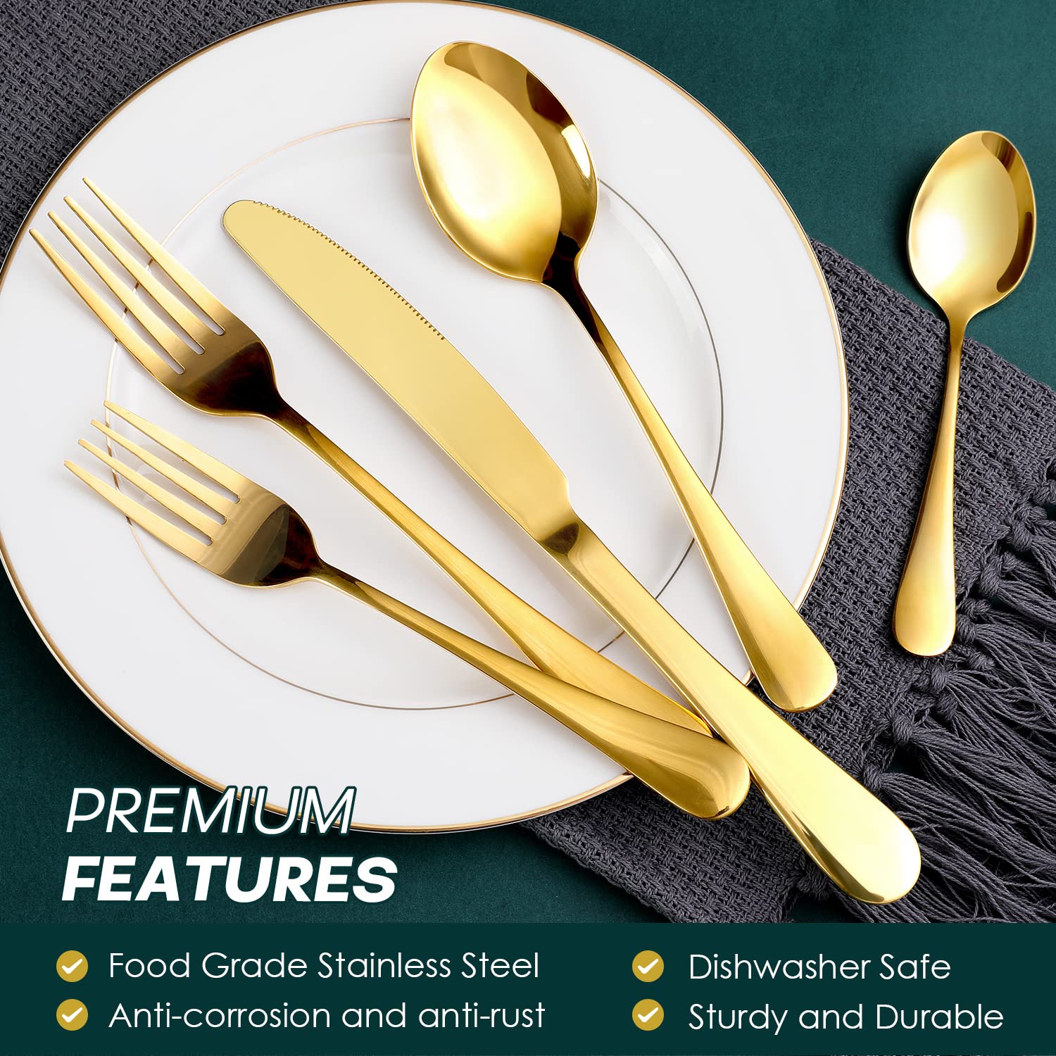 Gold Silverware Set  OGORI 30-Piece Gold Forged Stainless Steel Flatware Set  Service of 6