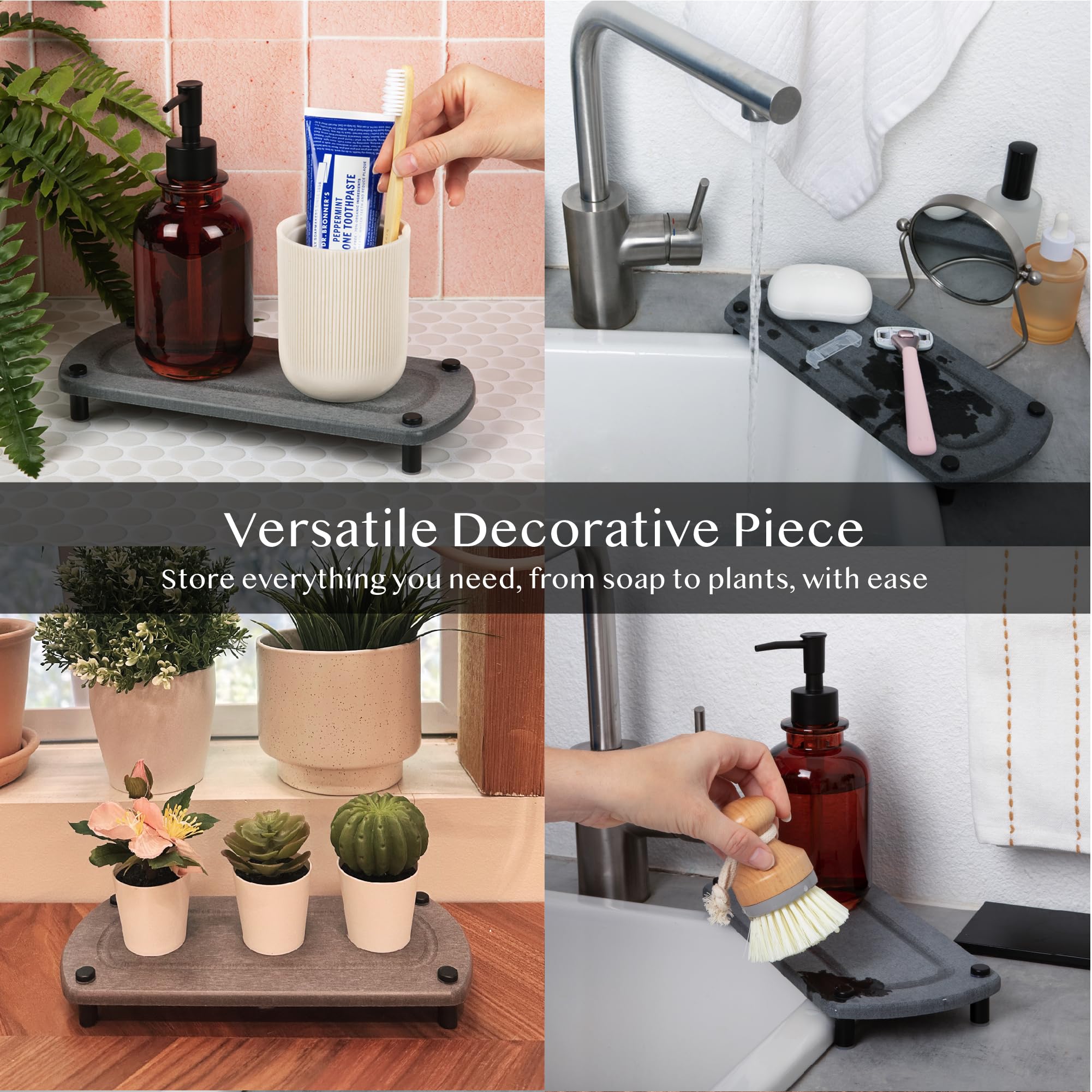 Twinkle Moment 2Pcs Instant Dry Sink Caddy Organizer, Fast Drying Sponge And Soap Dispenser Holder For Kitchen And Bathroom Coun