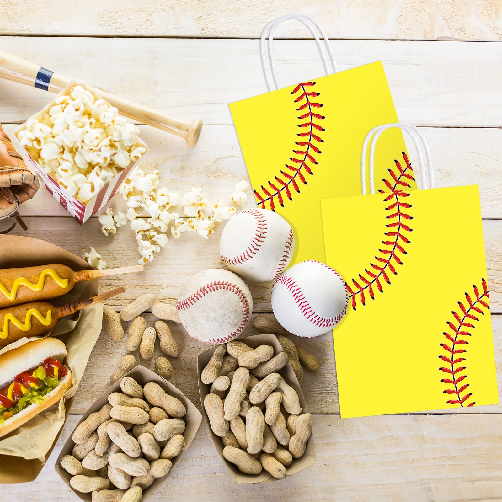 Durony 16 Pieces Softball Gift Bag Softball Print Paper Bags Goodie Favor Bags For Softball Party Decorations Supplies