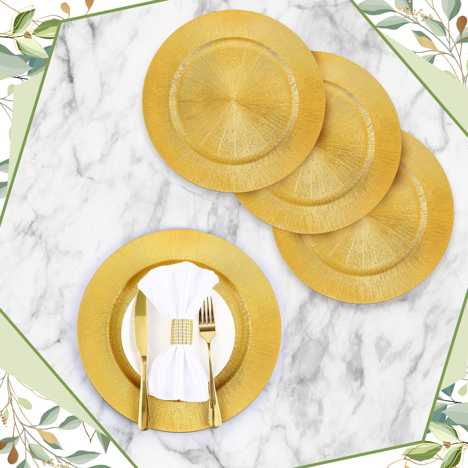 Tanlade 50 Pcs Gold Charger Plates Bulk, 13 Round Plastic Dinner Charger Plate, Shiny Golden Table Chargers Serving Plates Cater
