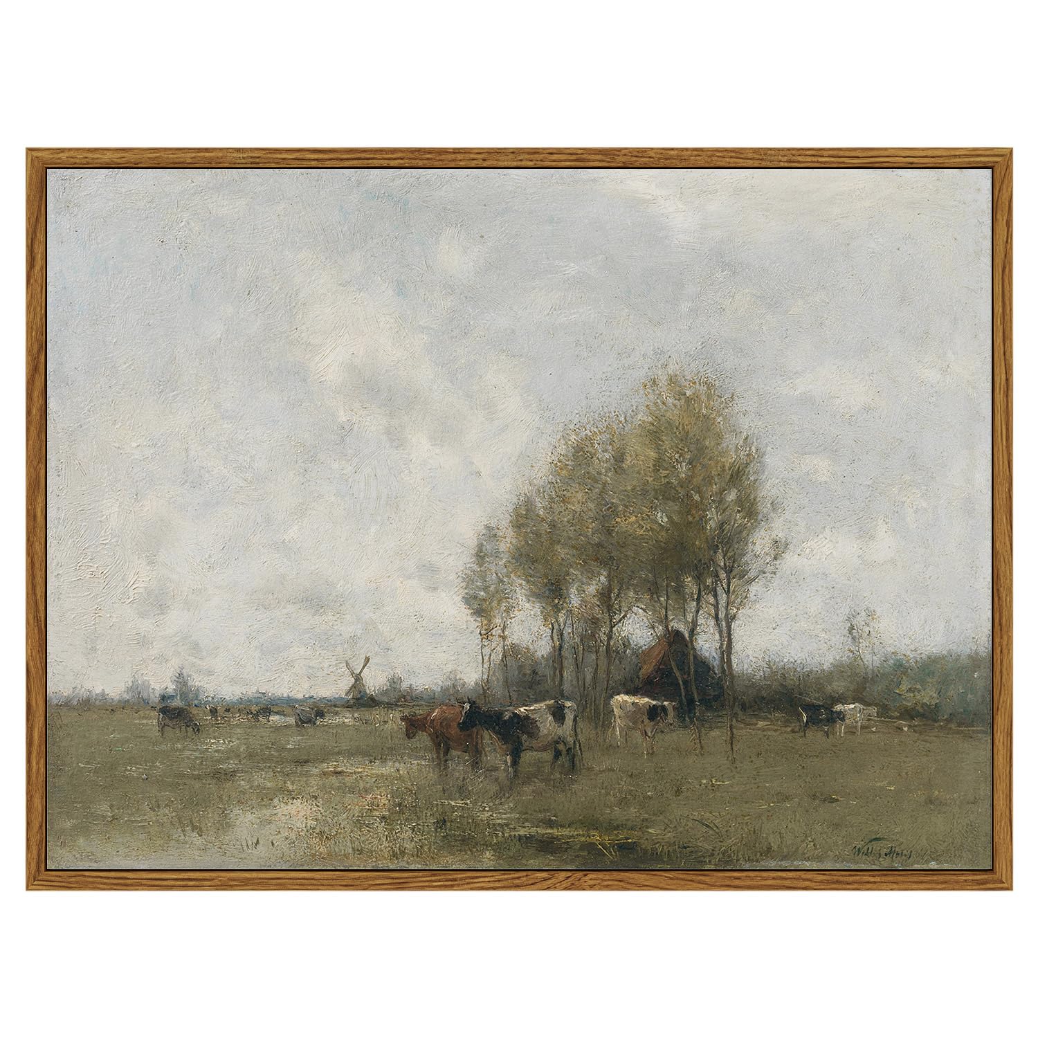 Arpeotcy Vintage Country Framed Wall Art, Meadow With Cows Retro Painting Decor Aesthetic, 12X16 Inch Canvas Print Artwork, Past