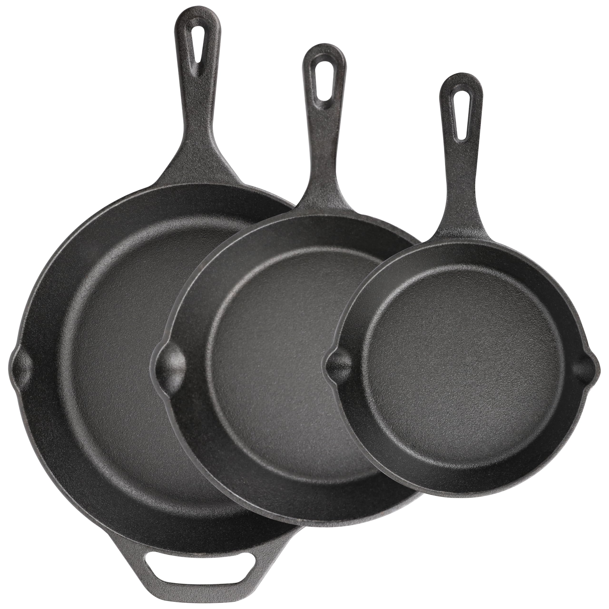 isheTao Cast Iron Skillet 3Piece Set, 6, 8, 10 Frying Pans, HeavyDuty PreSeasoned Pan Cookware Set, For Frying, Saute, Coo
