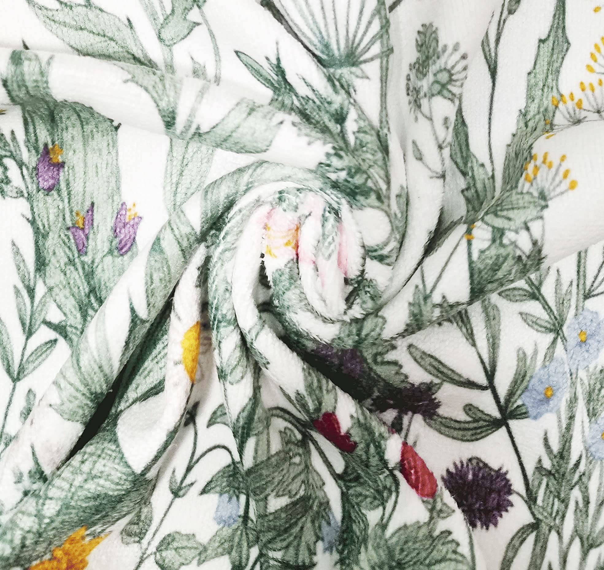 Slhets Colorful Herbs Wild Flowers Hand Towels Botanical Illustration Engraving Style Bath Towels Soft Absorbent Kitchen Dish To
