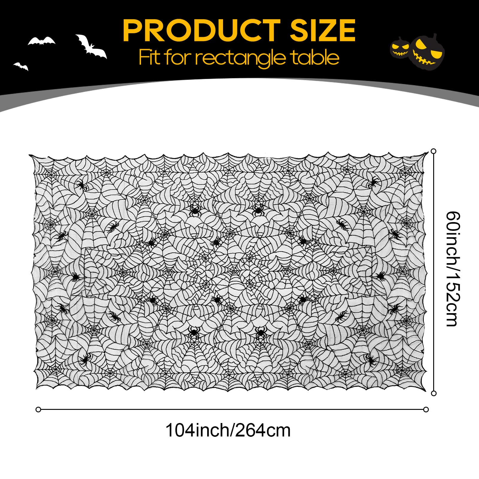 Ezakka Halloween Table Cloth, 60''X104'' Spider Webs Tablecloths Black Tablecloth Lace Fabric Table Cloths Spooky Table Cover Fo