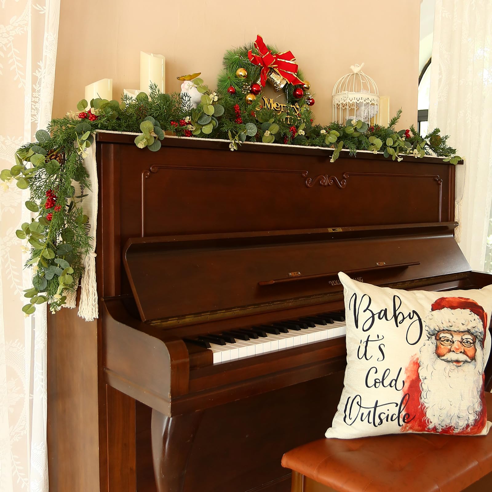 Joyhalo Christmas Garland,6 FT Faux Real Touch Cedar Garland Artificial Realistic Hobby Lobby, Prelit Cedar Garland with Lights