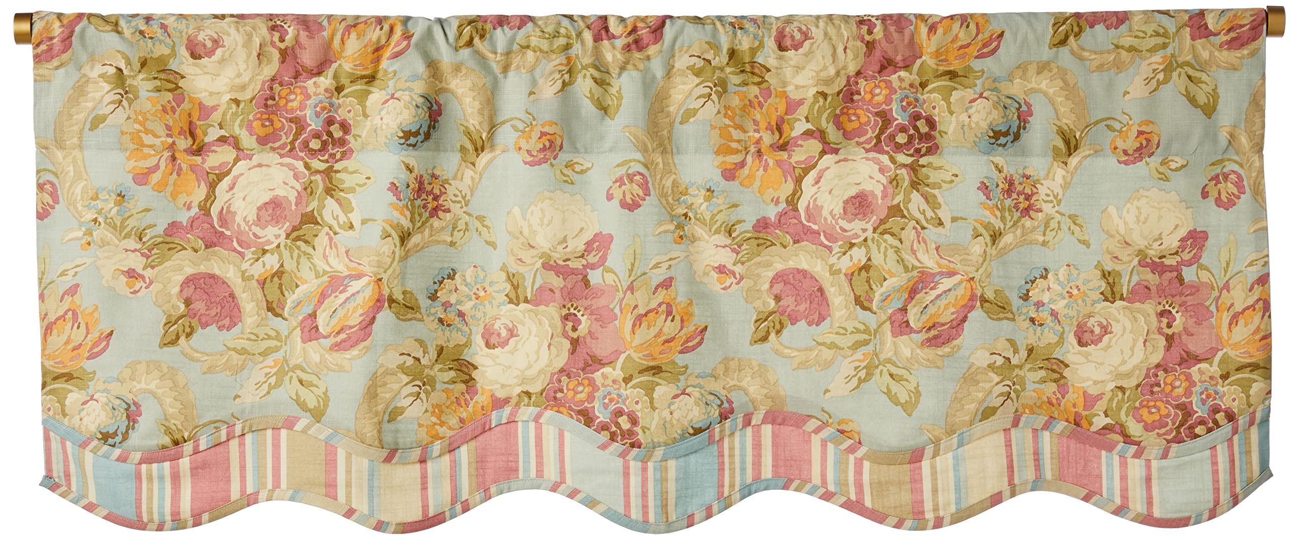 Waverly Spring Bling Modern Farmhouse Floral Rod Pocket Valance for Windows in Bedroom, Kitchen, or Living Room, 52 x 18, Vapor