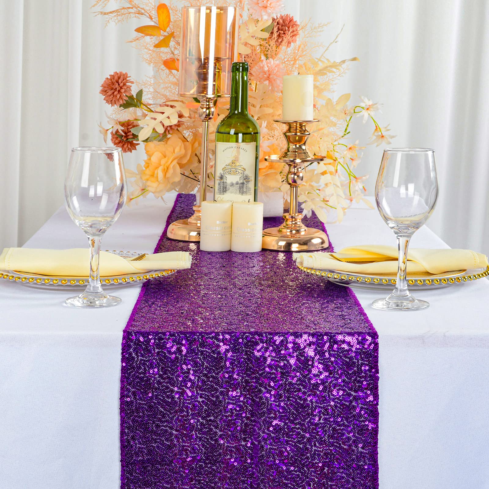 Shinybeauty 12X72-Inch Rectangle-Purple-Sequin Table Runner- For Wedding/Party/Decor (12X72-Inch) (Purple)