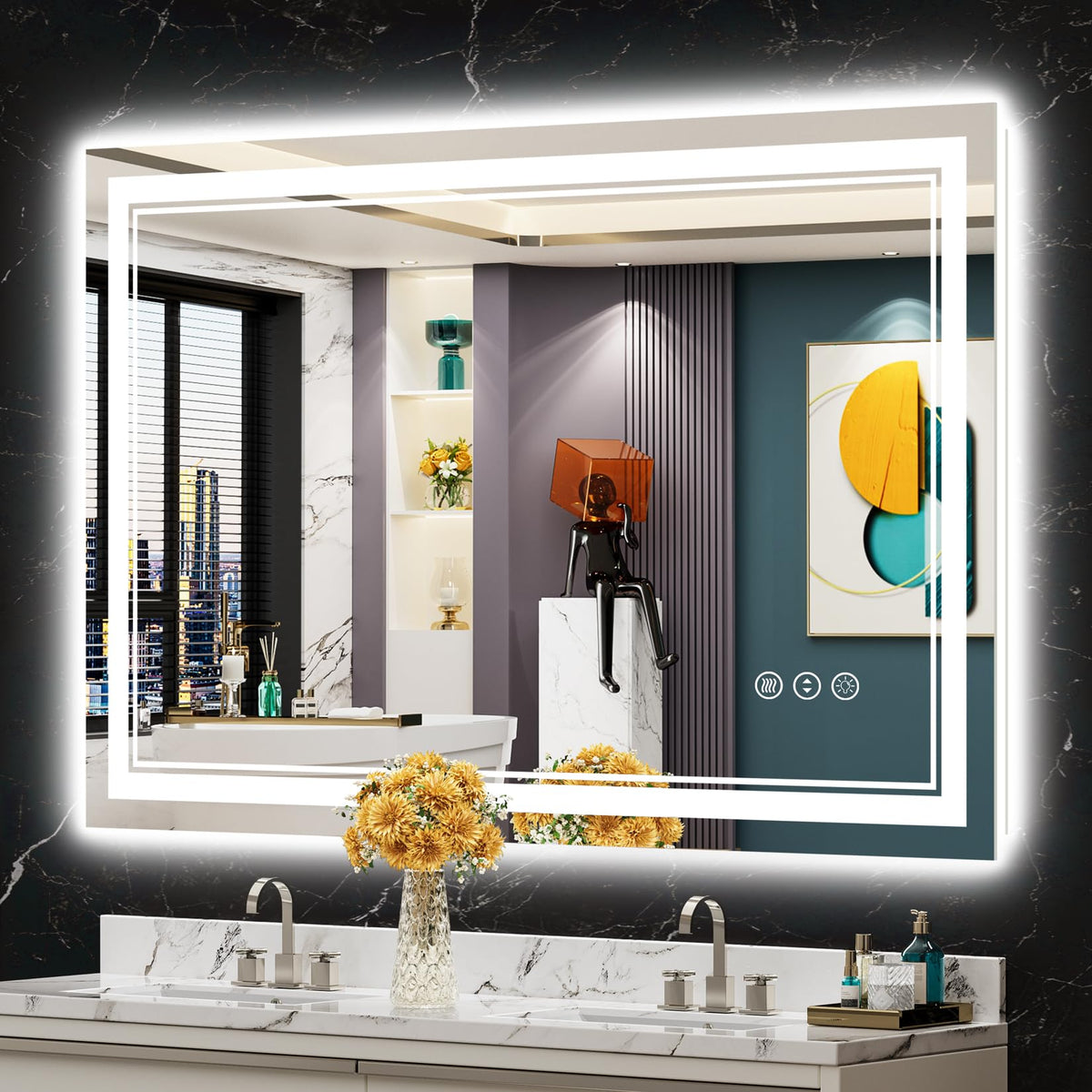 Awandee 48X32 Led Bathroom Mirror With Lights, Front And Backlit Led Mirror For Bathroom, Anti-Fog Lighted Bathroom Mirror, Dimm