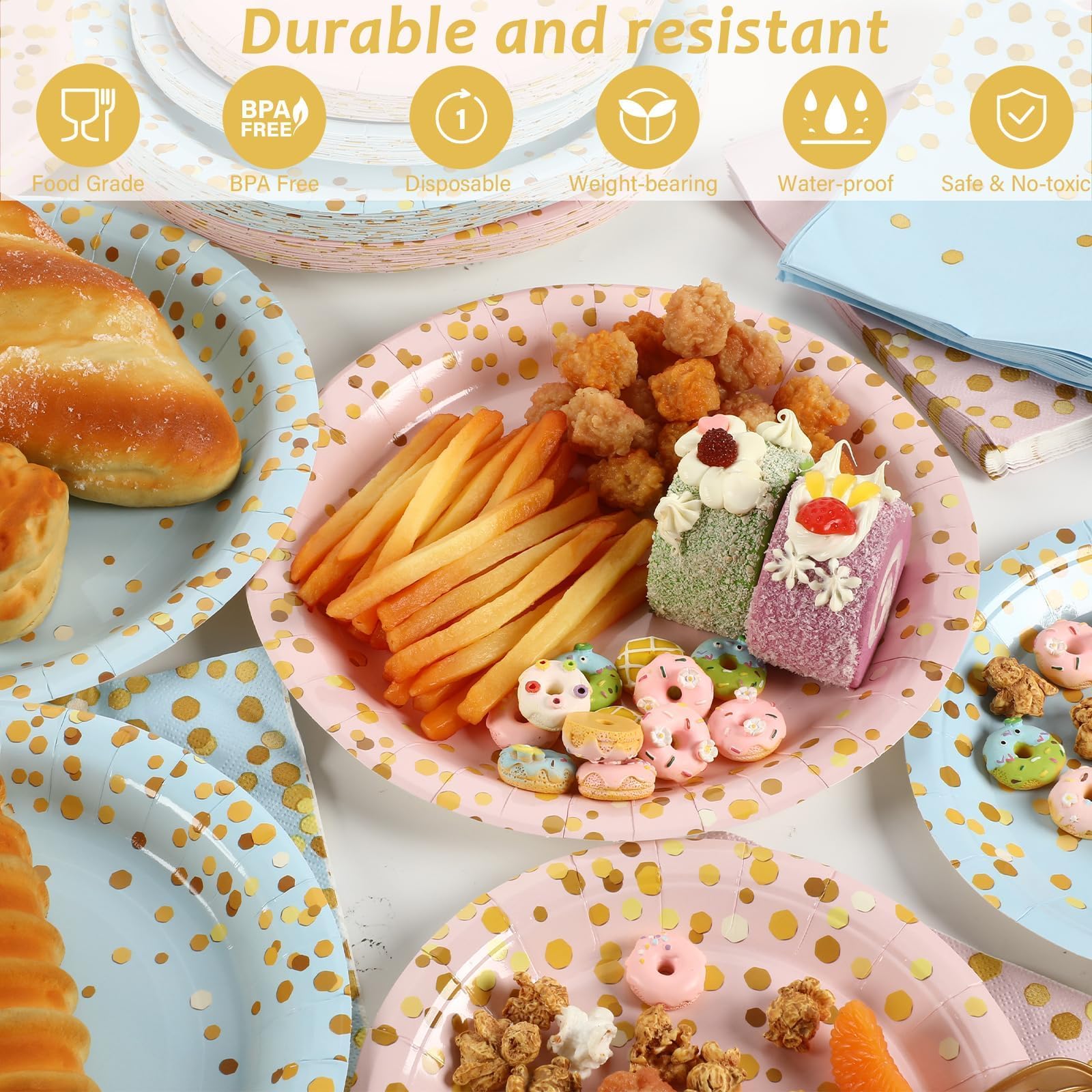 50 Guests Gender Reveal Party Supplies Baby Shower Party Tableware Gender Reveal Plates And Napkins Plastic Forks Boys Girls Blu