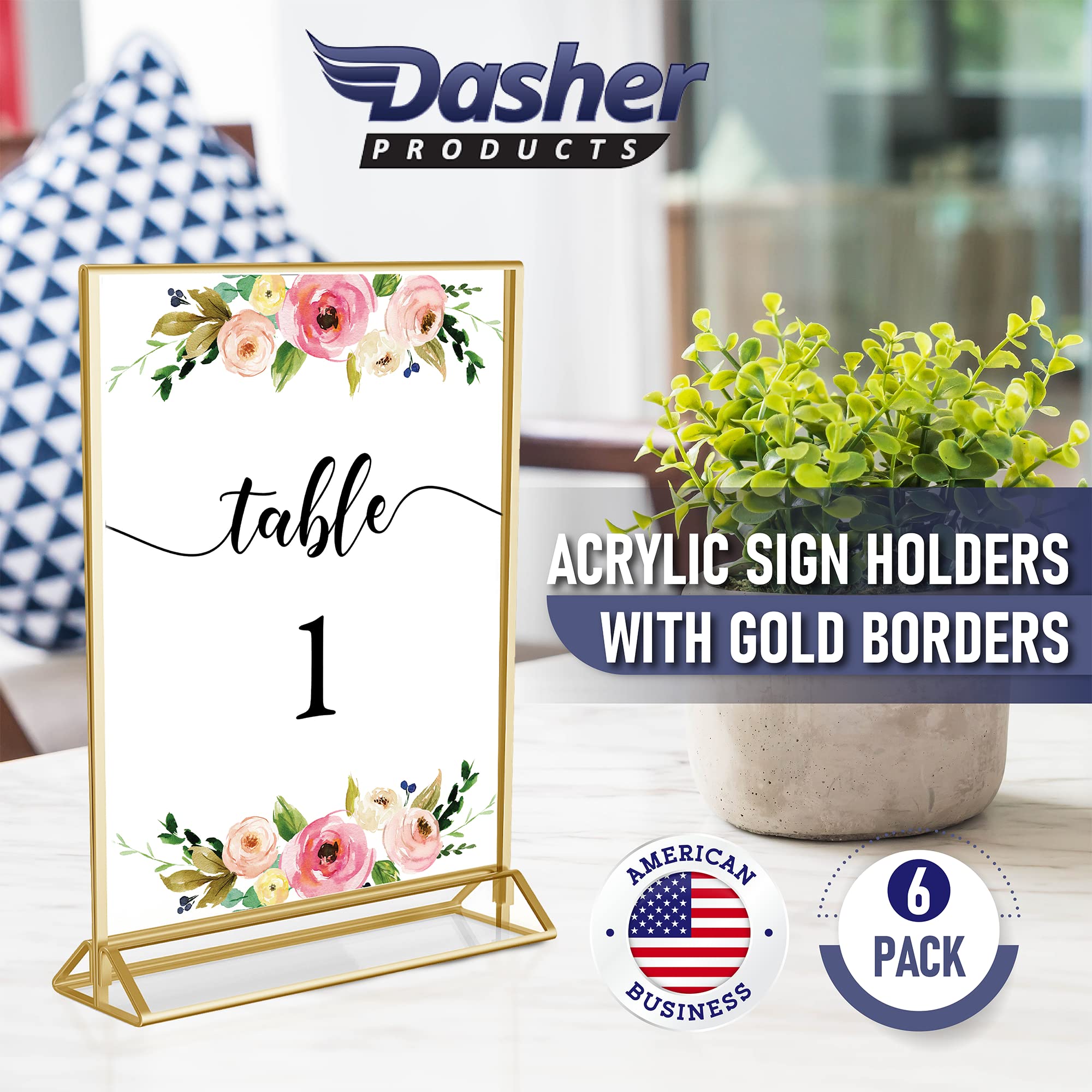 Gold Picture Frames Double Sided - 6 Pack - 8.5x11 Acrylic Gold Table Number Holders  Clear Easel Table Stands for Signs  Gold Frames for Wedding Table Numbers  Menu Holder  Photo Frame