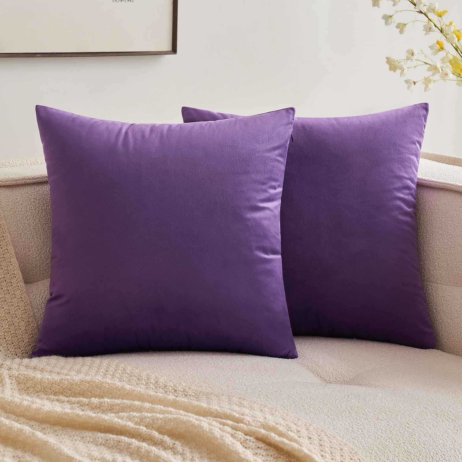 Miulee Pack Of 2 Velvet Pillow Covers Decorative Square Pillowcase Soft Solid Cushion Case For Sofa Bedroom Car 24 X 24 Inch 60 