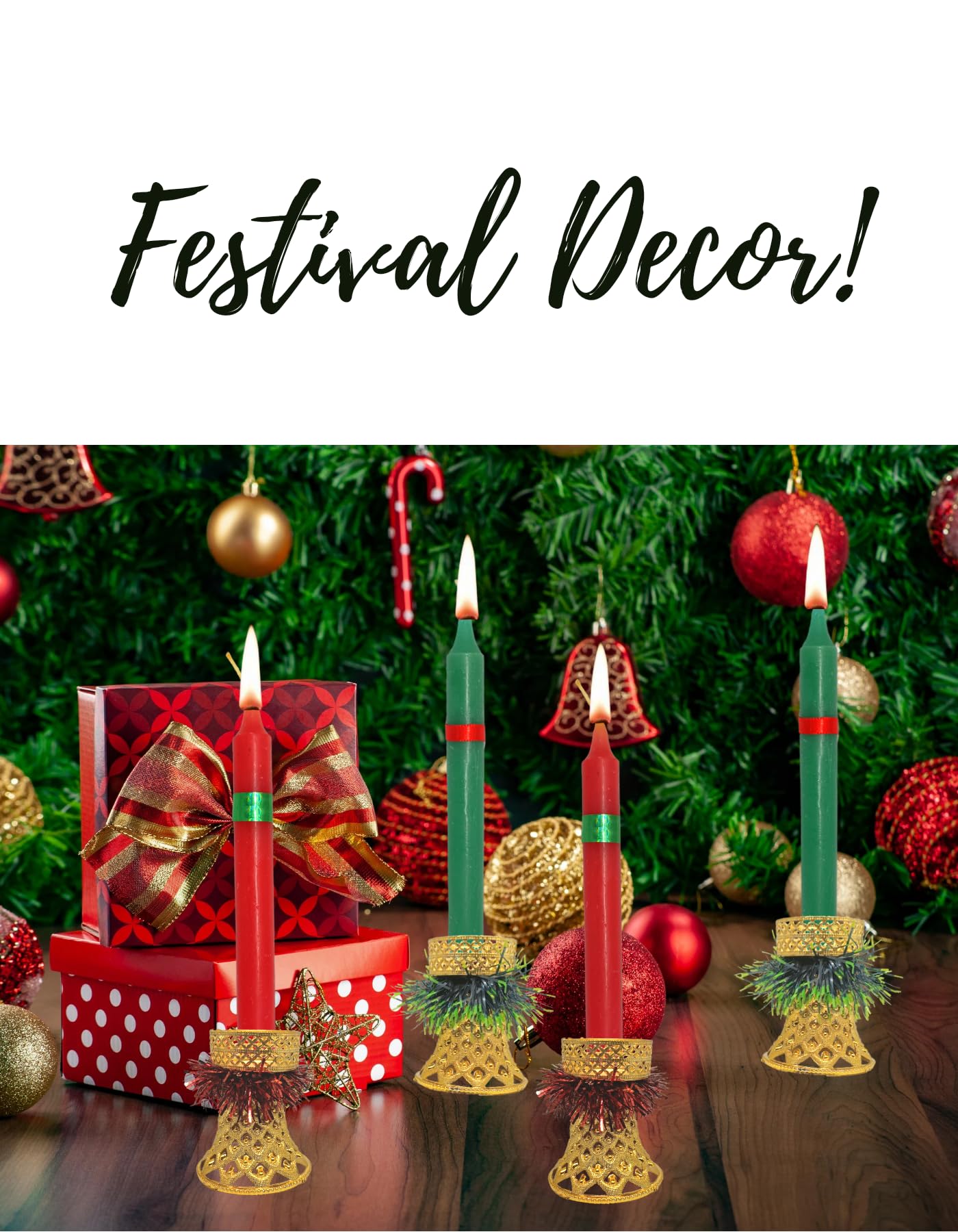 Quarya Decorative Candles Round Merry Christmas Wax Candles with Candle Stands Holders for Xmas Red Green Santa Candles for Home