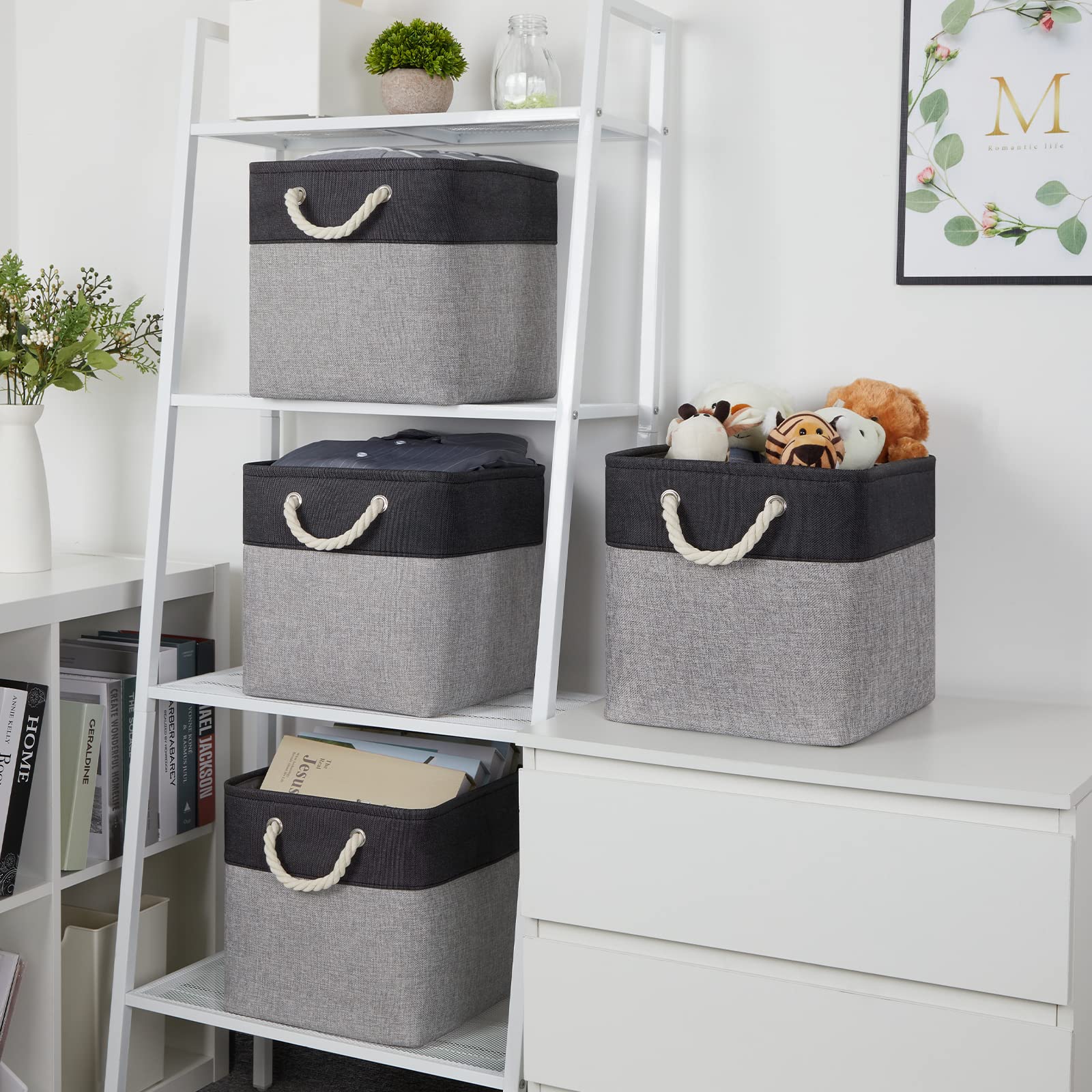 Temary 12 Inch Cube Storage Baskets 4 Pack Fabric Storage Bin For Clothes, Large Baskets With Handles, Basket For Organizing Tow