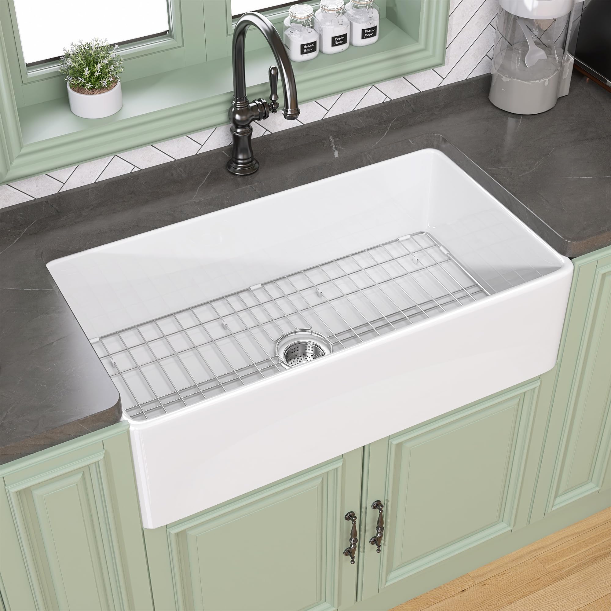 Tuktuk White Farmhouse Sink 30X20 Inch Fireclay Farm Sink Apron Undermount Kitchen Sink Single Bowl Extra Wide Large Capacity Dr
