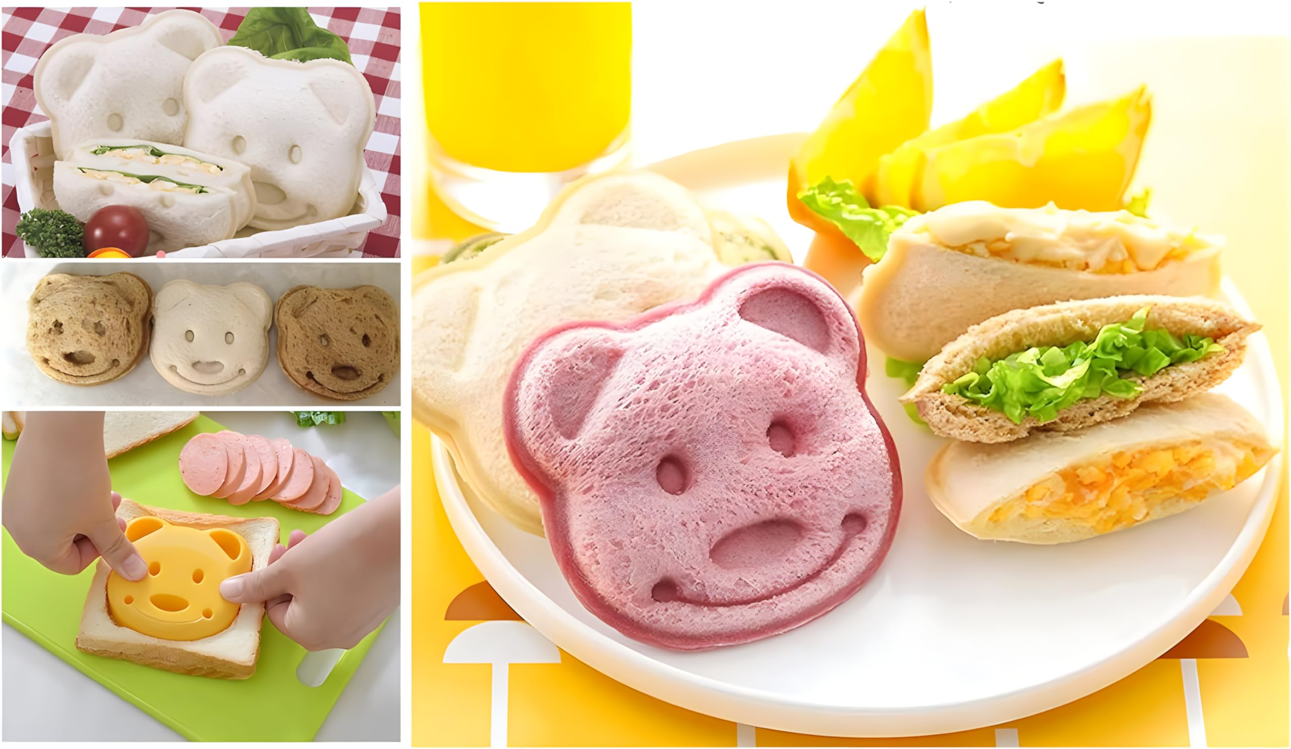 Yofan 7Pcs Bear Shape Sandwich Mold Cutters Set,Bread Sandwich Shapers Maker For Kids