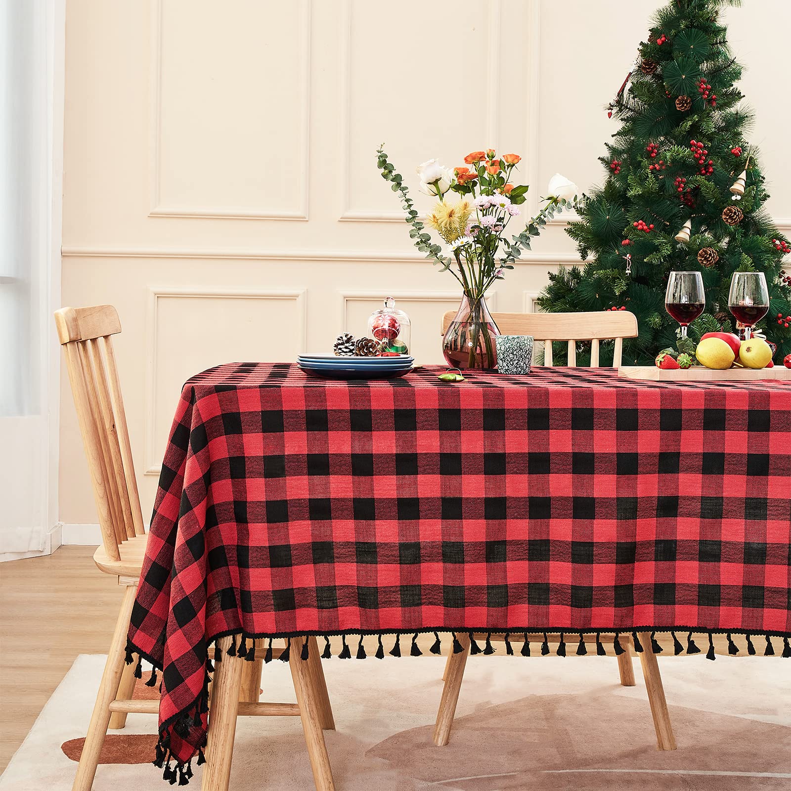 Midsummer Breeze Buffalo Plaid Rectangular Tablecloth-Cotton Gingham Table Cloth For Kitchen Restaurant Farmhouse Christmas Holi