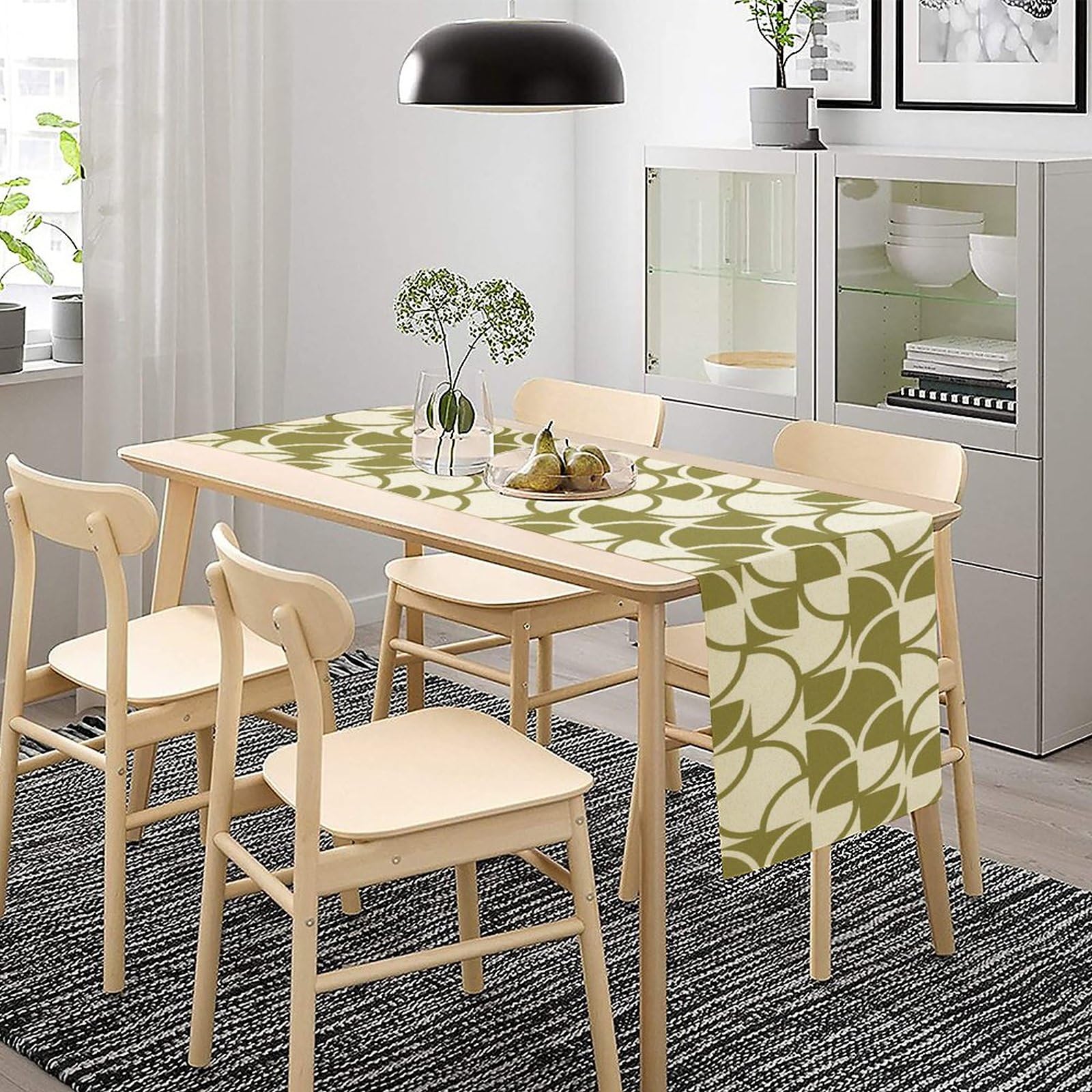 Geometric Table Runner,Green Nordic Vintage Mid Century Geometric Linen Table Runners For Home Living Room Kitchen Family Dinner