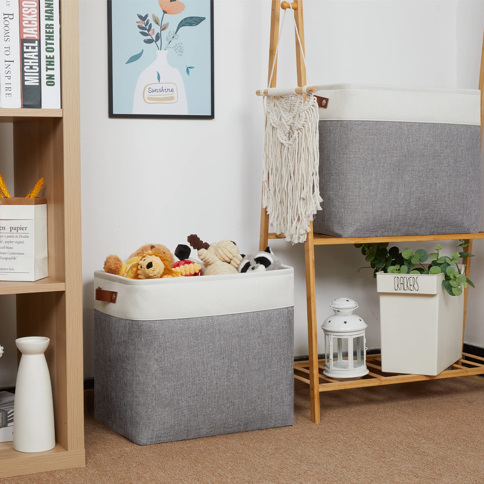 Hnzige Large Storage Baskets Rectangular Storage Bins Baskets For Organizing [2 Pack] Tall Shelf Baskets With Handles, Decorativ