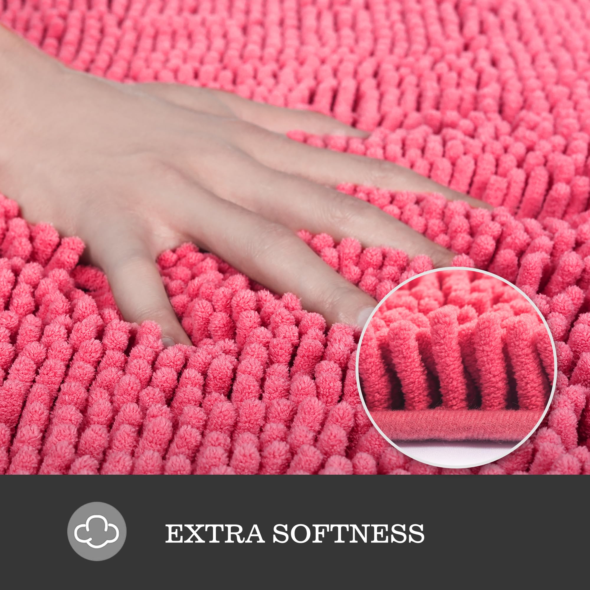 Yeaban Hot Pink 47 X 17 Bathroom Rug - Thick Chenille Bath Mats | Absorbent And Washable Bath Rug Non-Slip, Plush And Soft Rugs