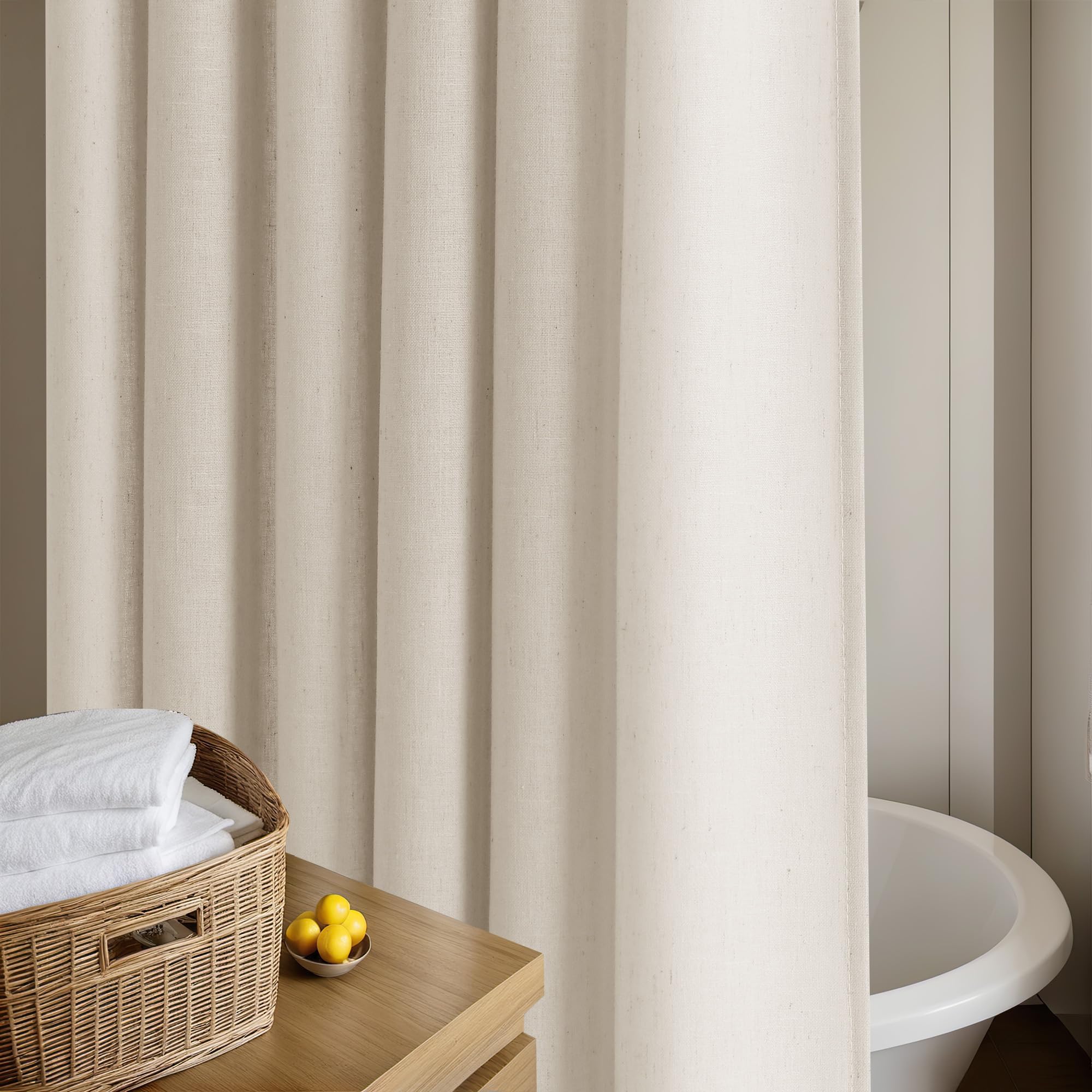 Beige Linen Shower Curtain Neutral Shower Curtains For Bathroom Decor Flax Textured Bath Curtain Boho Farmhouse Rustic Shabby Ch