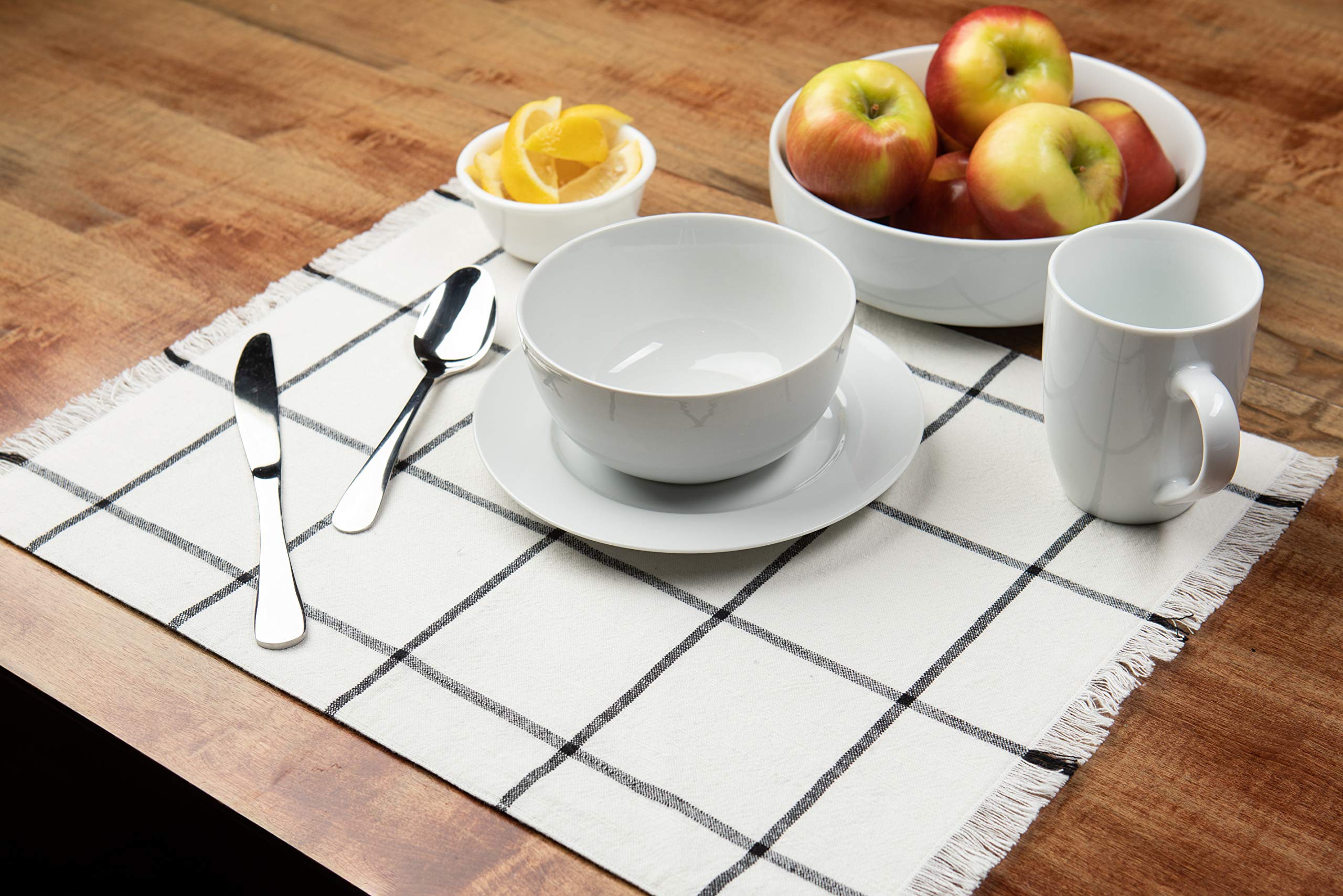 Placemats Set Of 4, Woven Cloth Placemat Set, 14X19 In, Cream Farmhouse Plaid Place Mats For Kitchen Or Dining Table, Washable C
