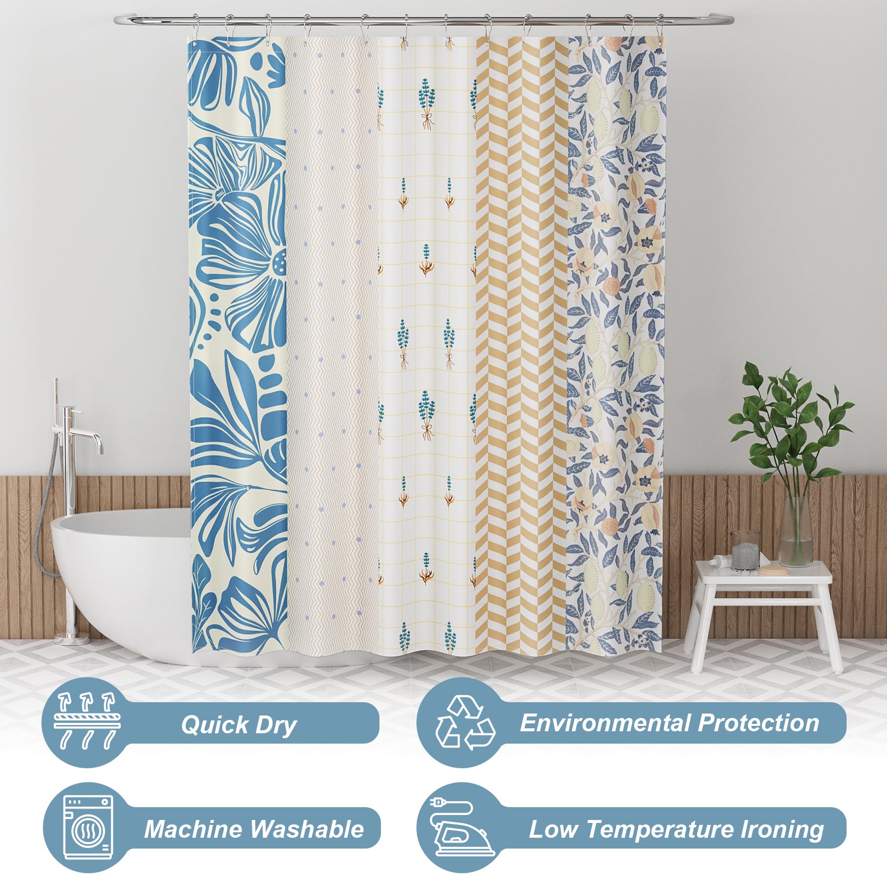 Amazerbath Shower Curtain, 72''X72'' Washable Cloth Spring Blue Blossom Serenity Shower Curtain With 12 Shower Curtain Hooks, Fa