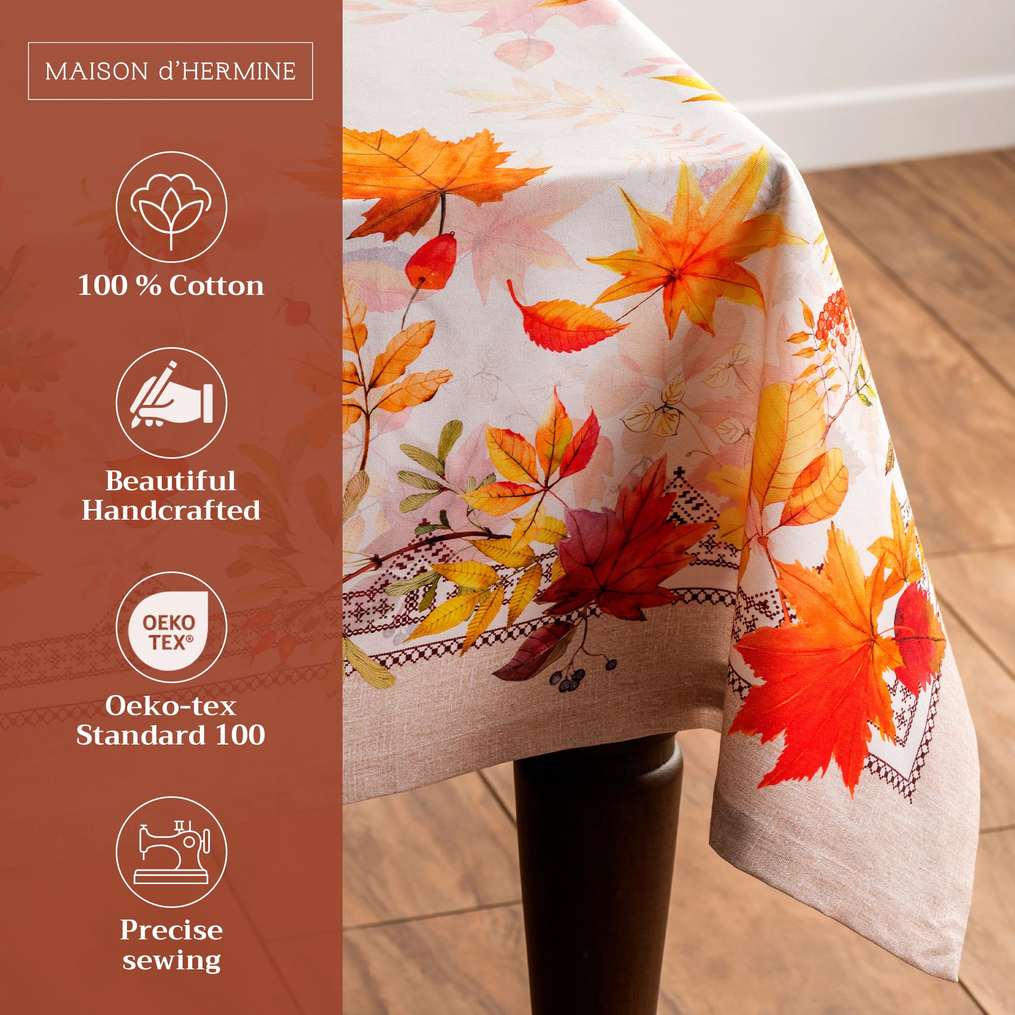 Maison D' Hermine 100% Cotton Table Cover - 70''X90'' Rectangle Decorative Tablecloth - Washable Tablecloths For Dining, Home, F