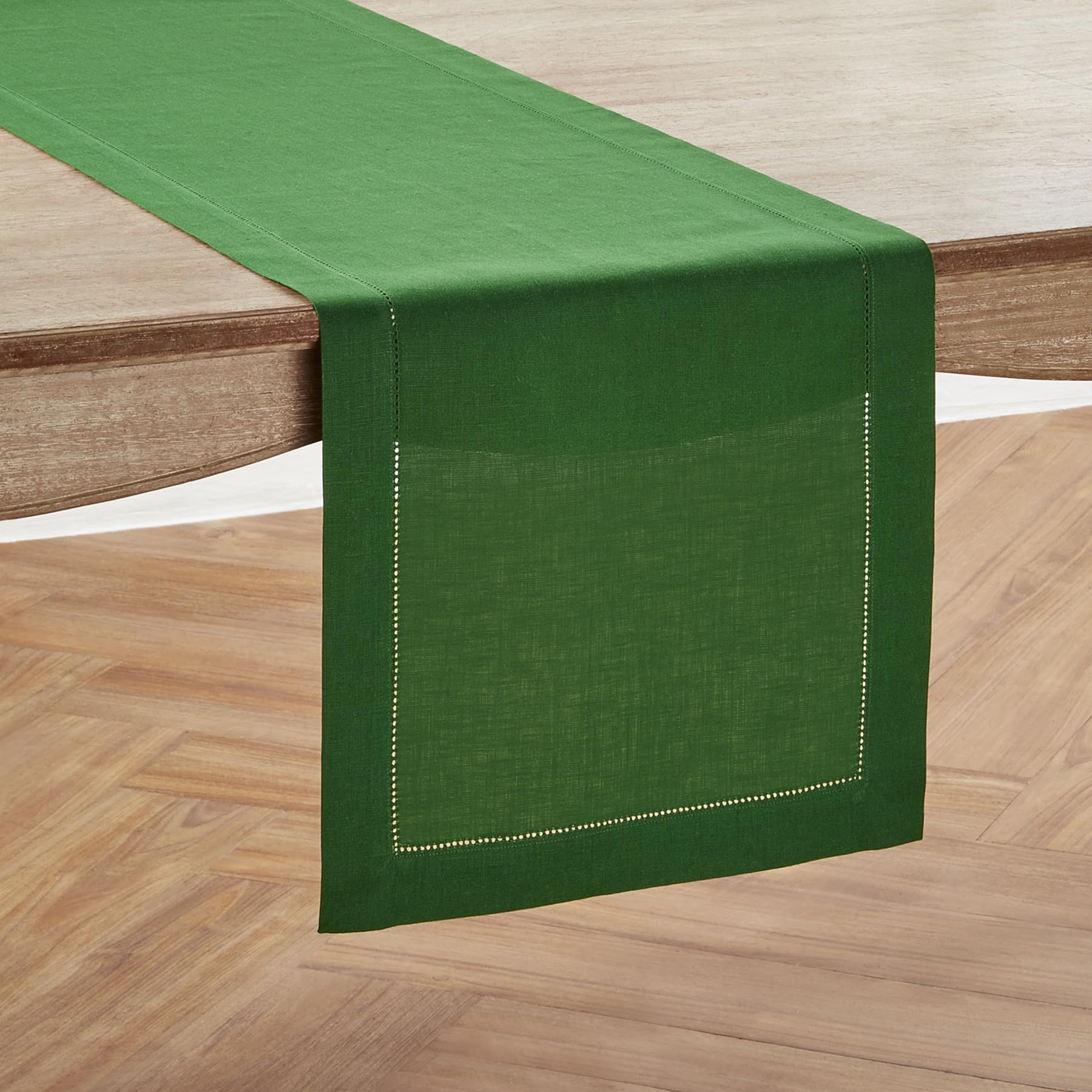 Solino Home Garden Green Linen Table Runner 90 Inches Long - 100% Pure Linen Classic Hemstitch Table Runner 14 X 90 Inch - Machi