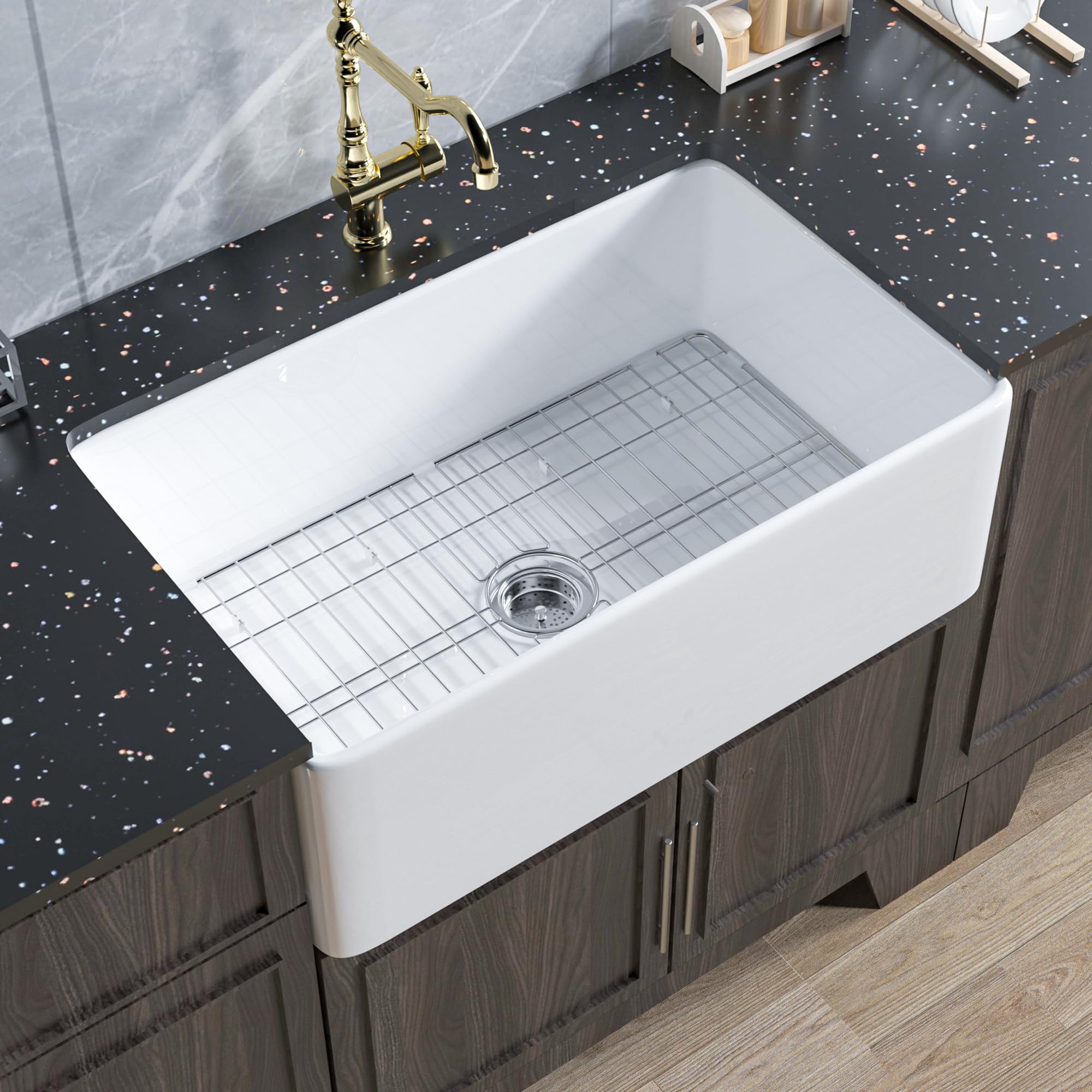 Miuara Farmhouse Sink 30 Inch - Apron Front Kitchen Sink Reversible 30x18x10, Undermount Installation, Farm House Style Single B