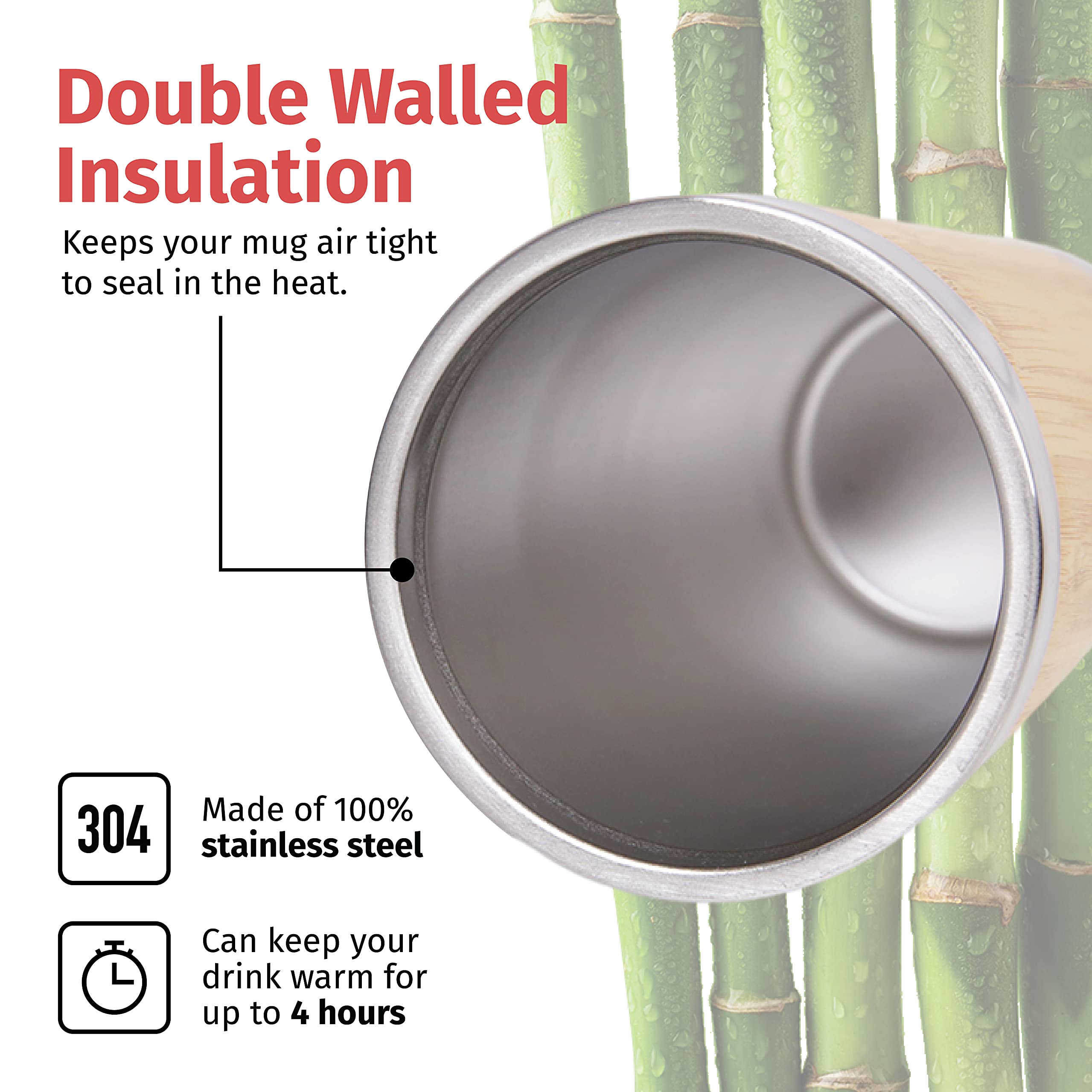 Printsupremacy Stainless Steel Bamboo Mug With Removable Lid, 15Oz Tumbler Bamboo Mug, Lightweight Vacuum Insulated Mug With Sli